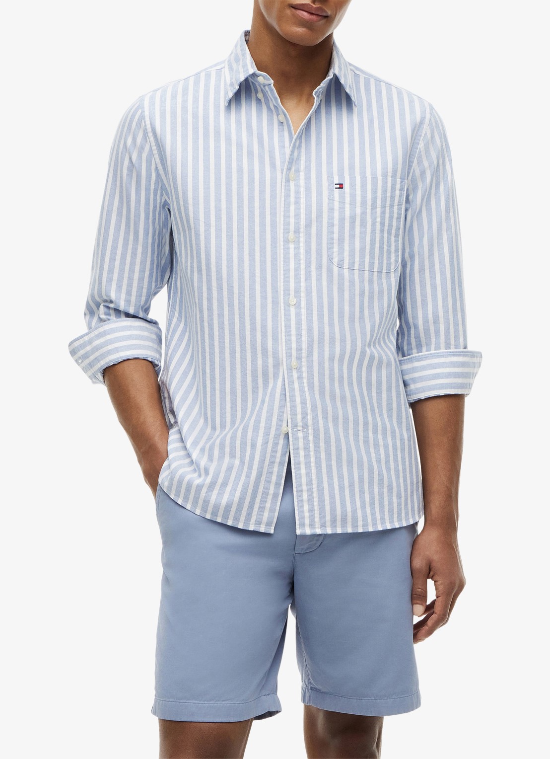 Tommy Hilfiger Regular fit overhemd met streepprint - detail 3 lichtblauw