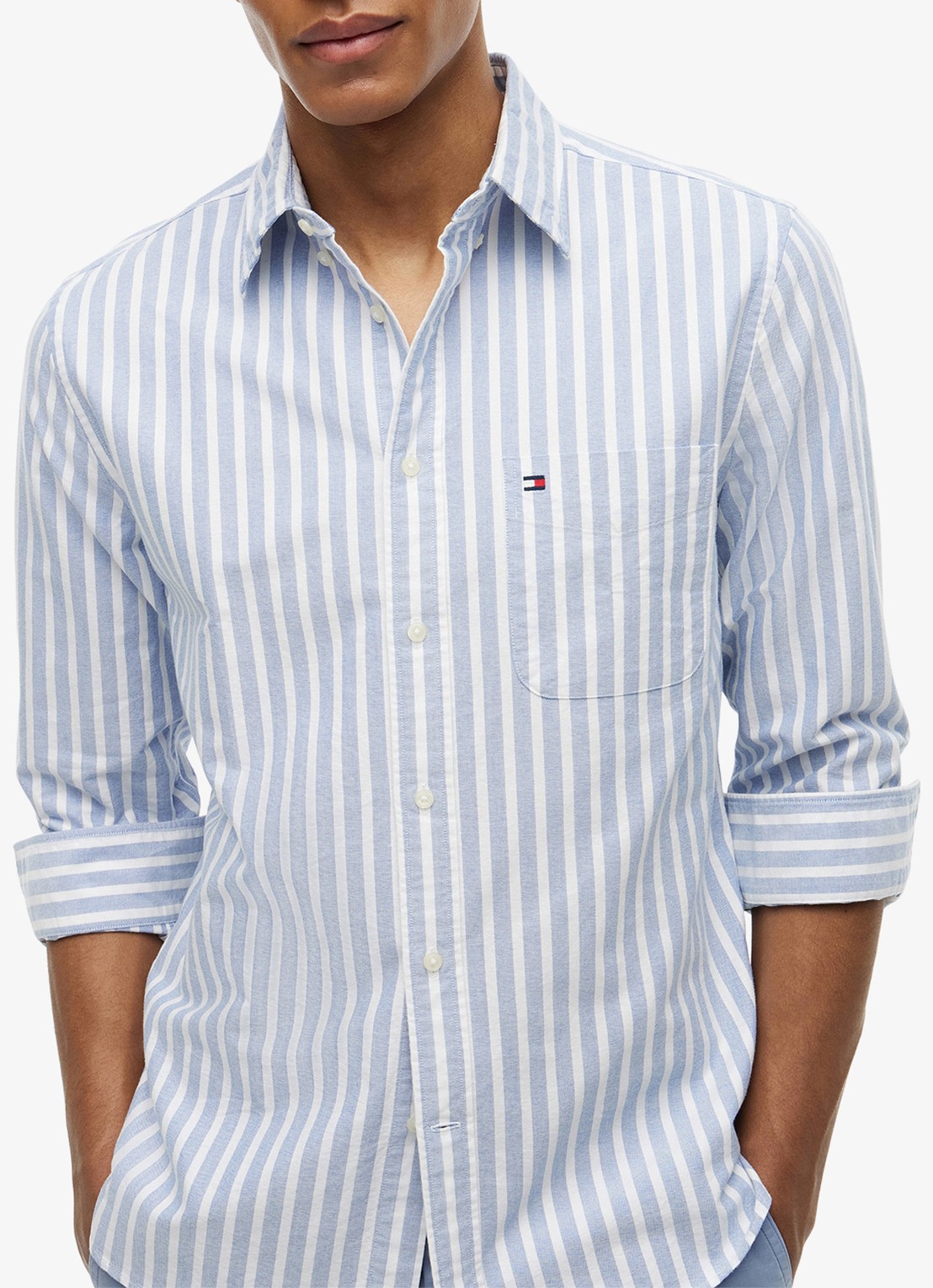 Tommy Hilfiger Regular fit overhemd met streepprint - detail 4 lichtblauw