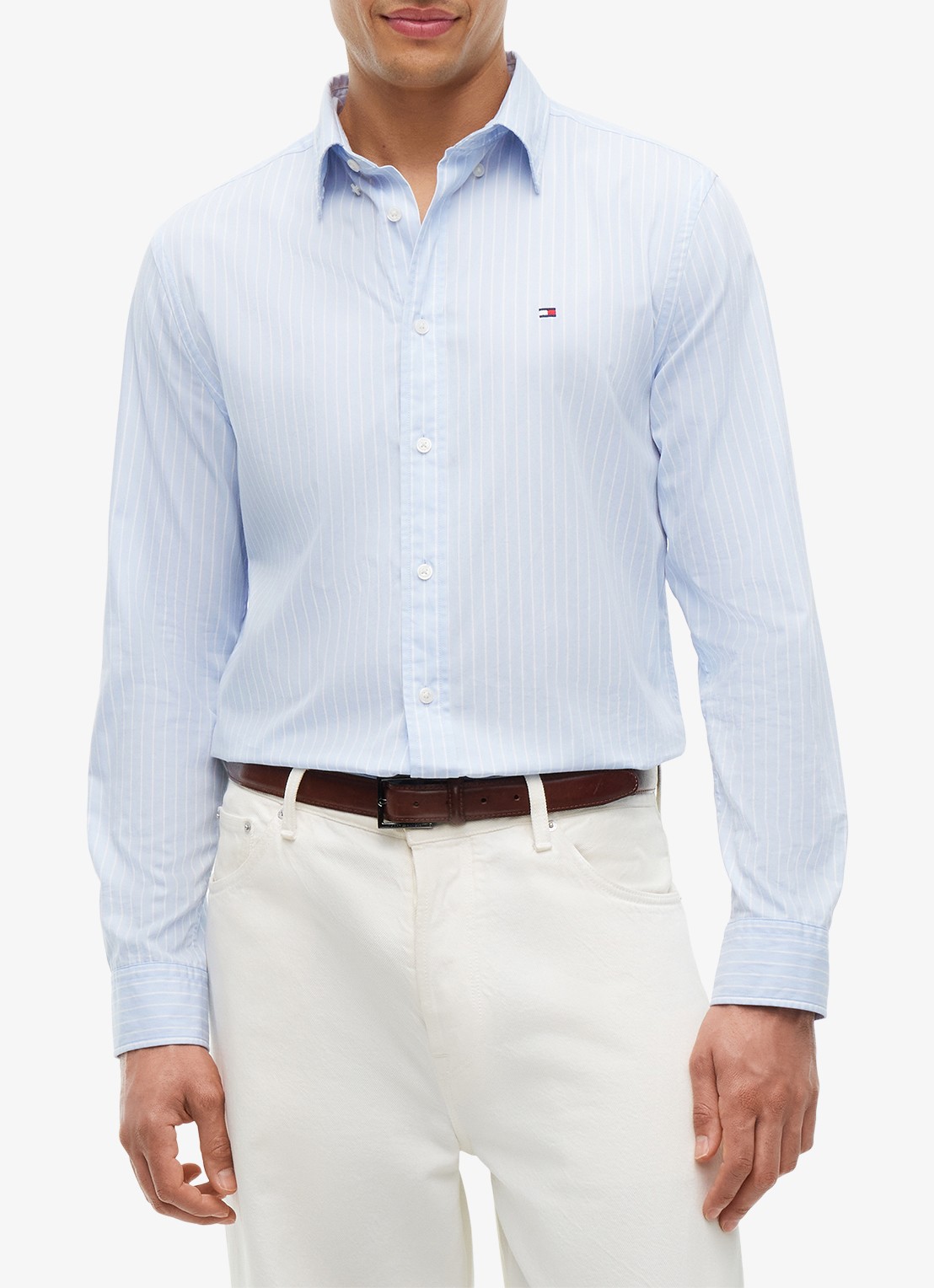 Tommy Hilfiger Regular fit overhemd met streepprint - detail lichtblauw