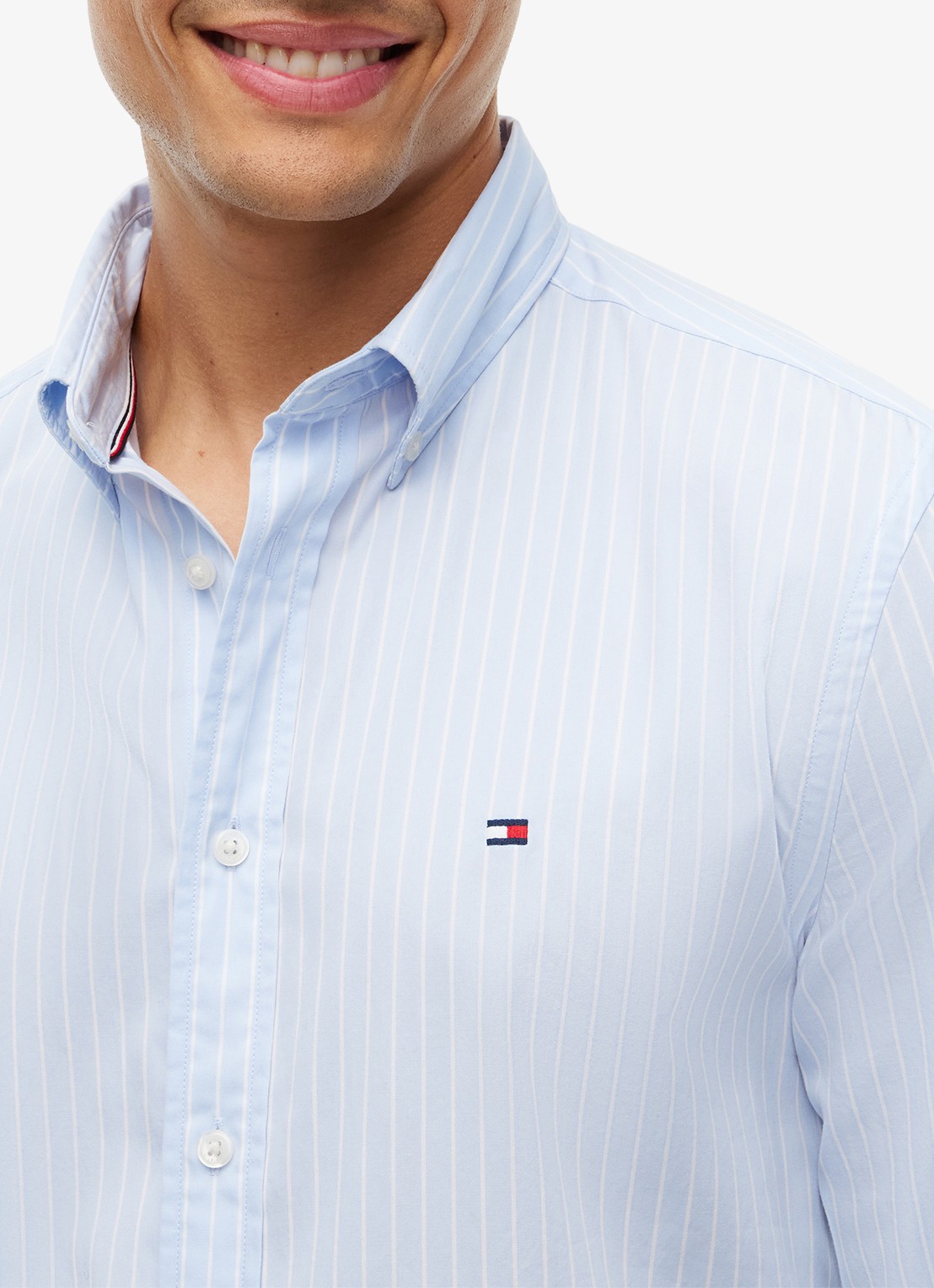Tommy Hilfiger Regular fit overhemd met streepprint - detail 2 lichtblauw