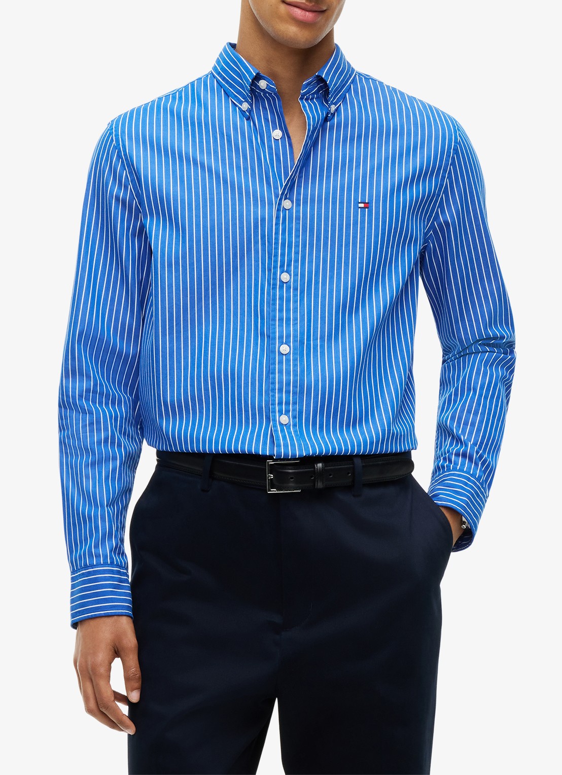 Tommy Hilfiger Regular fit overhemd met streepprint - detail 4 donkerblauw