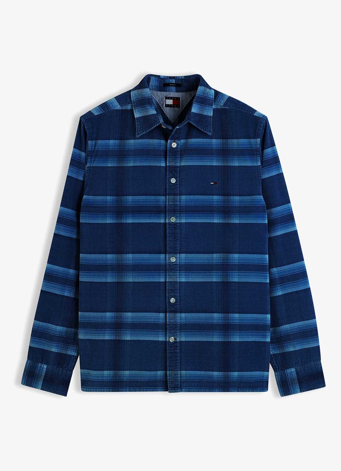 Tommy Hilfiger Regular fit overhemd van corduroy met ruitdessin - voorkant donkerblauw