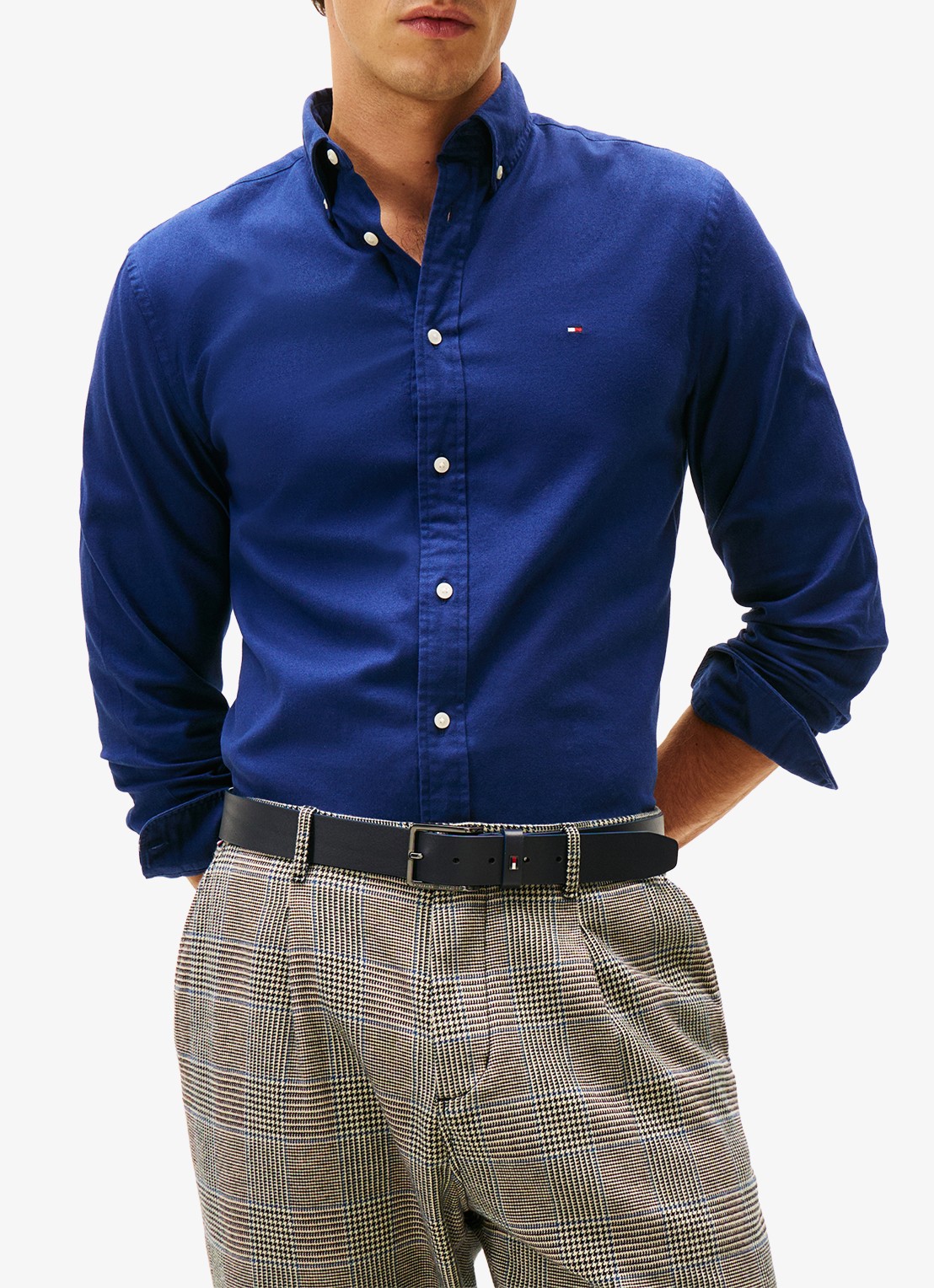 Tommy Hilfiger Regular fit overhemd van flanel - detail donkerblauw