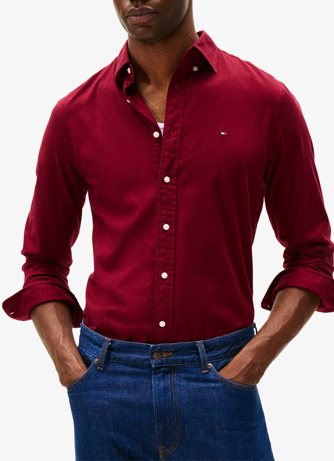 Tommy Hilfiger Regular fit overhemd van flanel - detail bordeauxrood