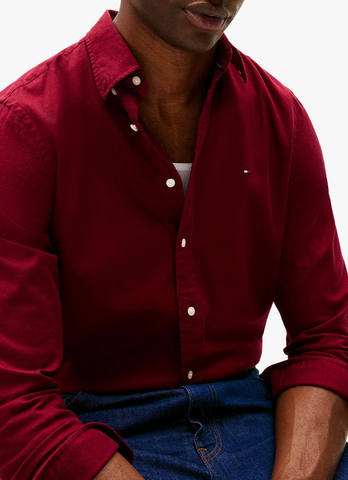 Tommy Hilfiger Regular fit overhemd van flanel - detail 2 bordeauxrood