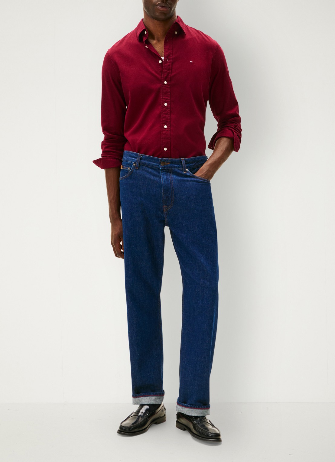 Tommy Hilfiger Regular fit overhemd van flanel - voorkant 4 bordeauxrood
