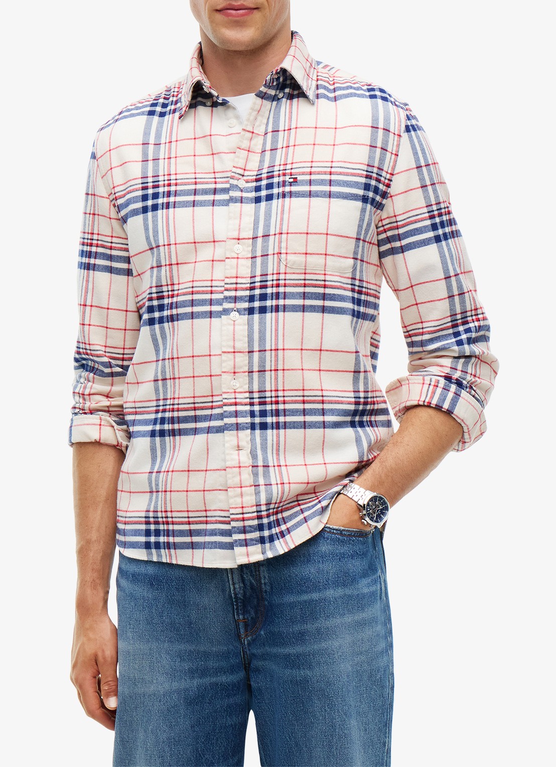 Tommy Hilfiger Regular fit overhemd van katoen met ruitdessin  - detail 4 ivoor