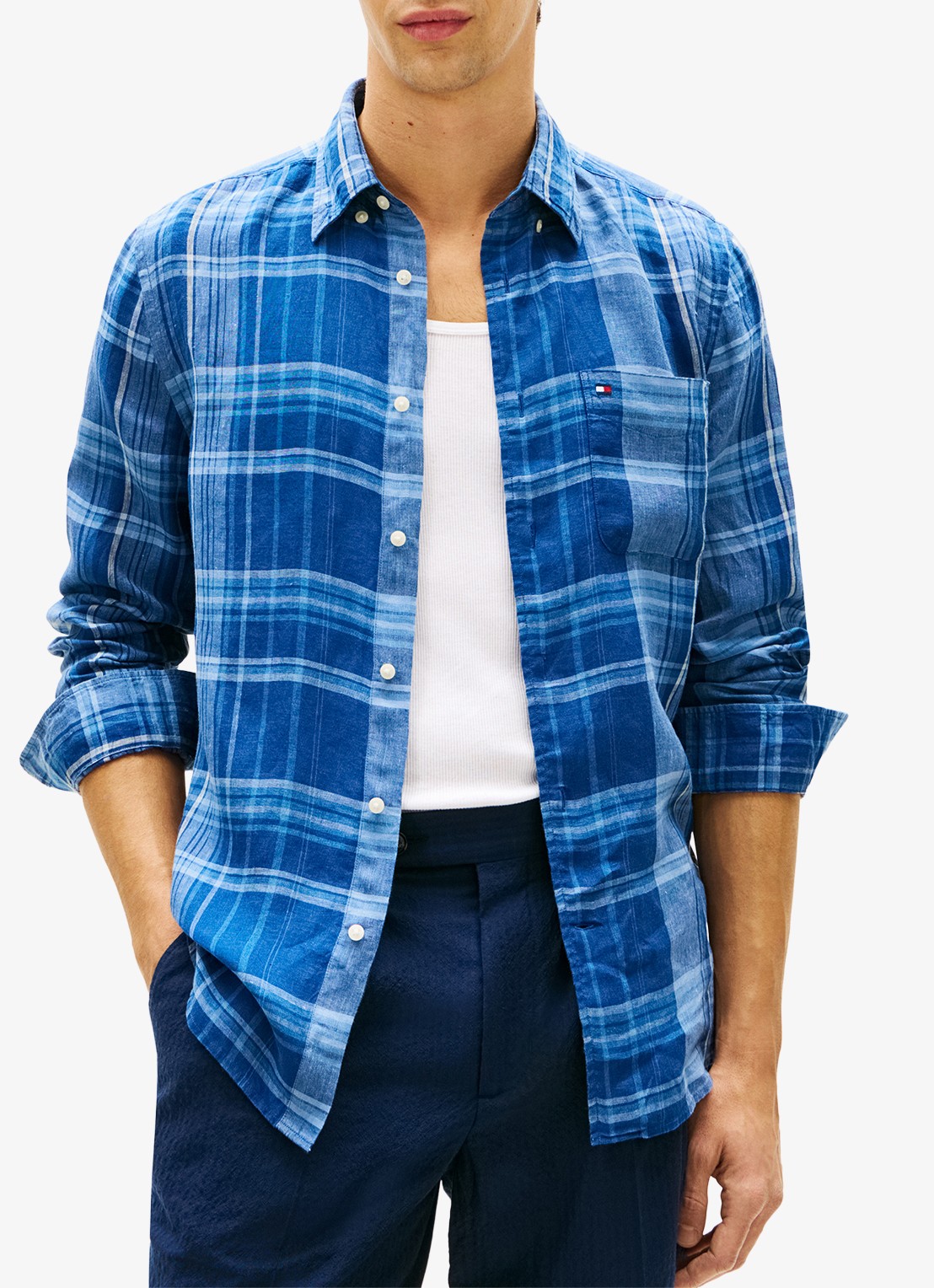 Tommy Hilfiger Regular fit overhemd van linnen met ruitdessin - detail 2 blauw