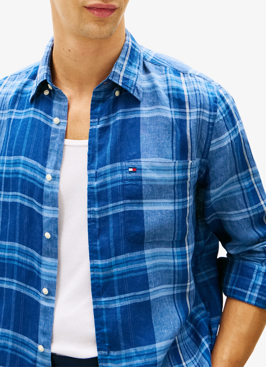 Tommy Hilfiger Regular fit overhemd van linnen met ruitdessin - detail 3 blauw