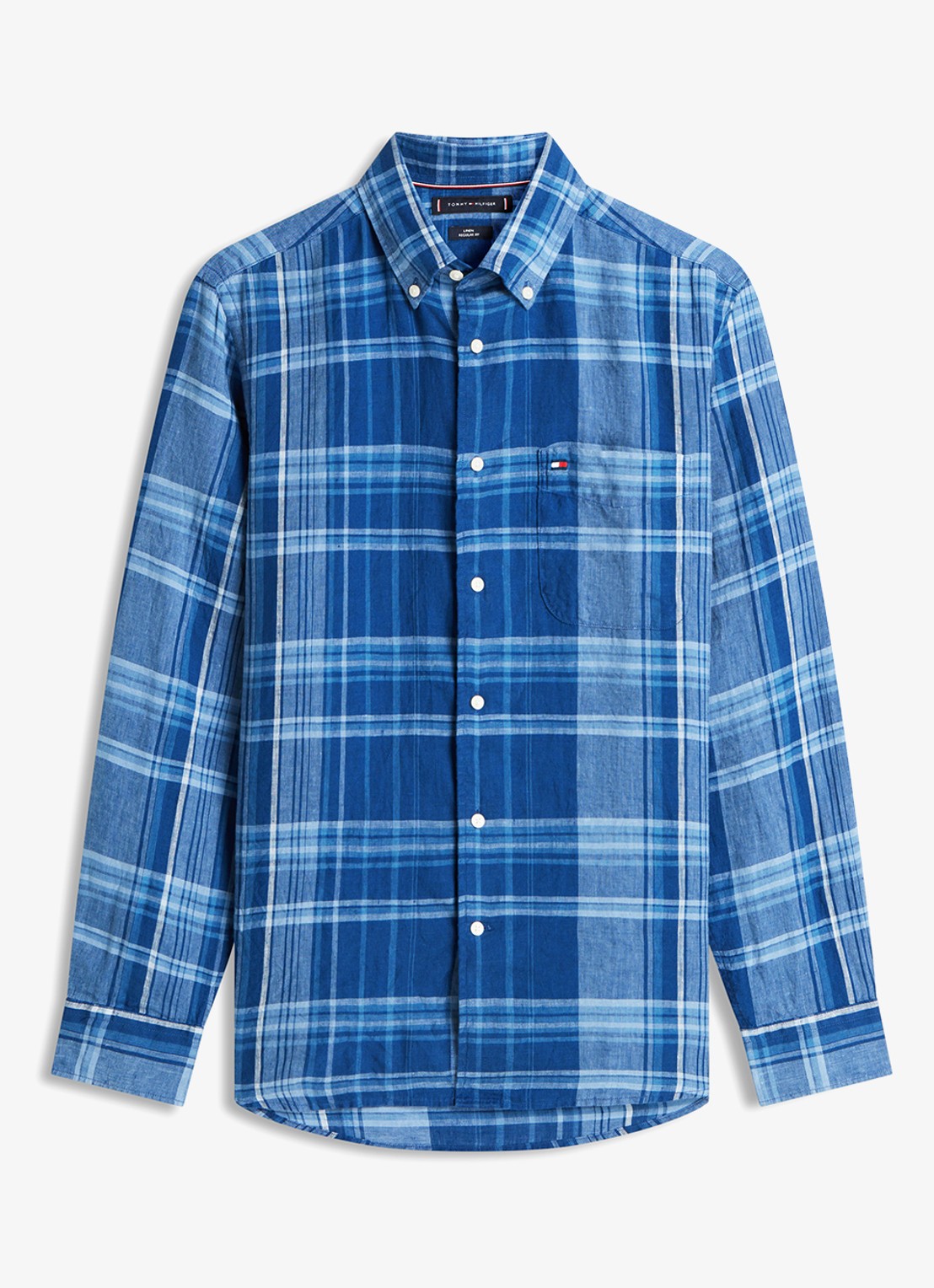 Tommy Hilfiger Regular fit overhemd van linnen met ruitdessin - voorkant 4 blauw