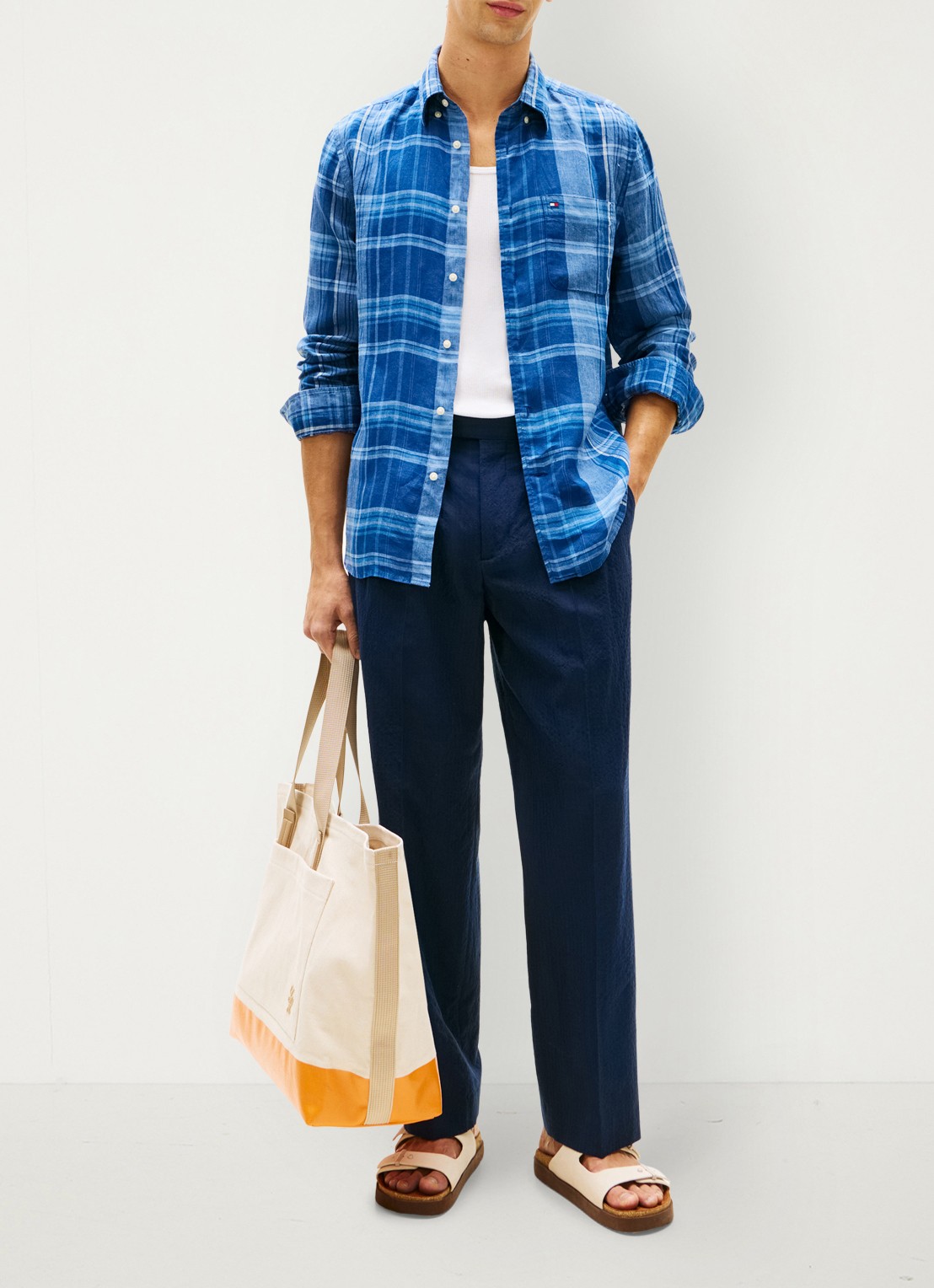 Tommy Hilfiger Regular fit overhemd van linnen met ruitdessin - voorkant 5 blauw