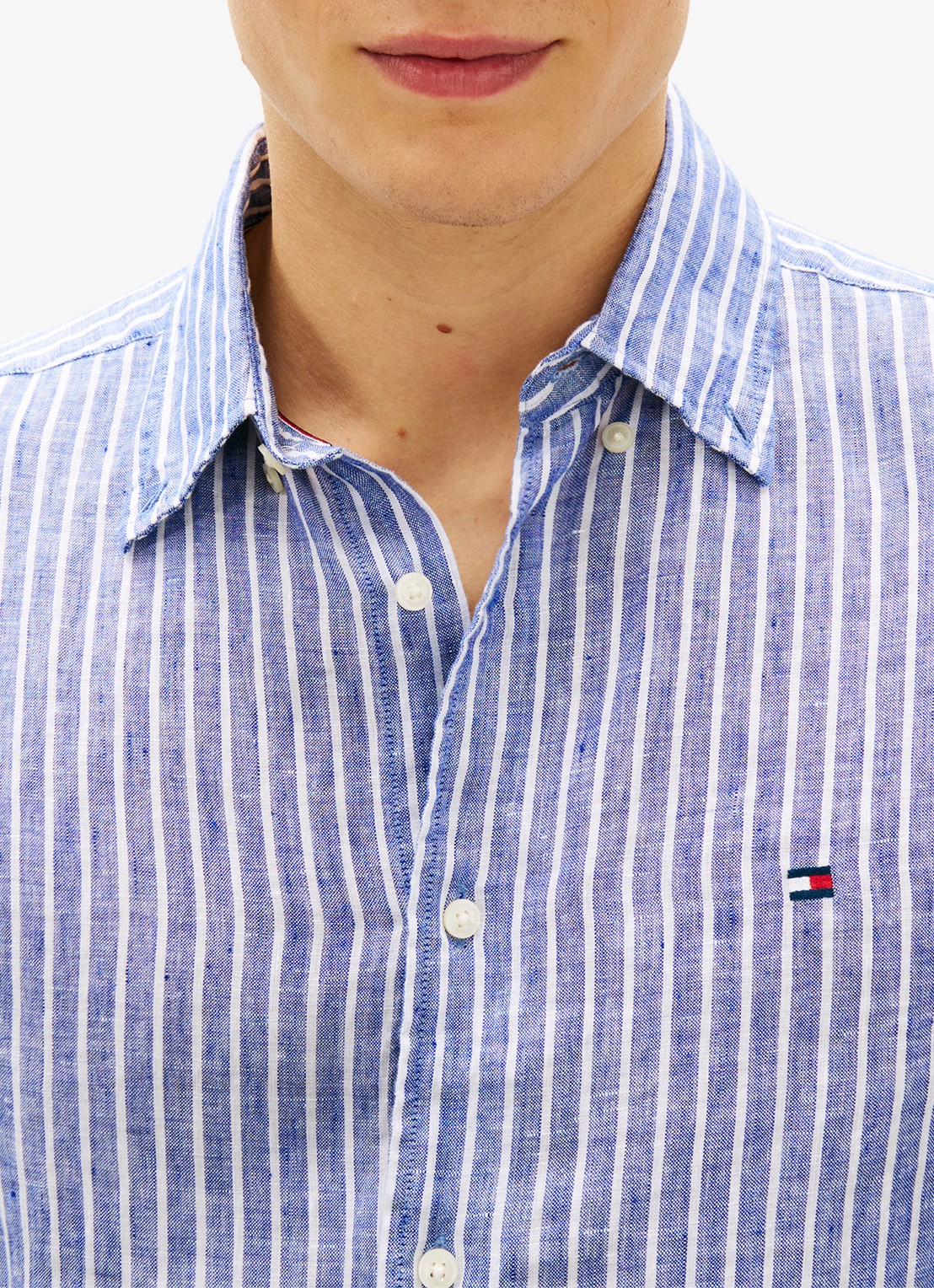 Tommy Hilfiger Regular fit overhemd van linnen met streepprint - detail 4 wedge blue / stripe-0a4 / blauw