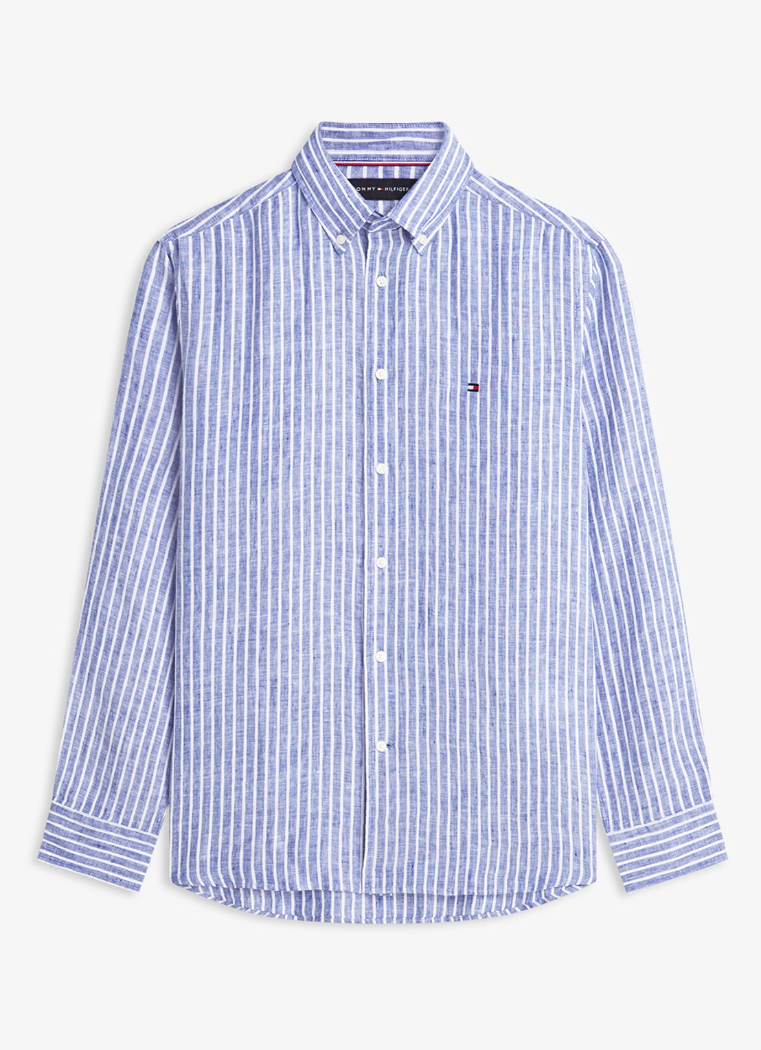 Tommy Hilfiger Regular fit overhemd van linnen met streepprint - voorkant wedge blue / stripe-0a4 / blauw