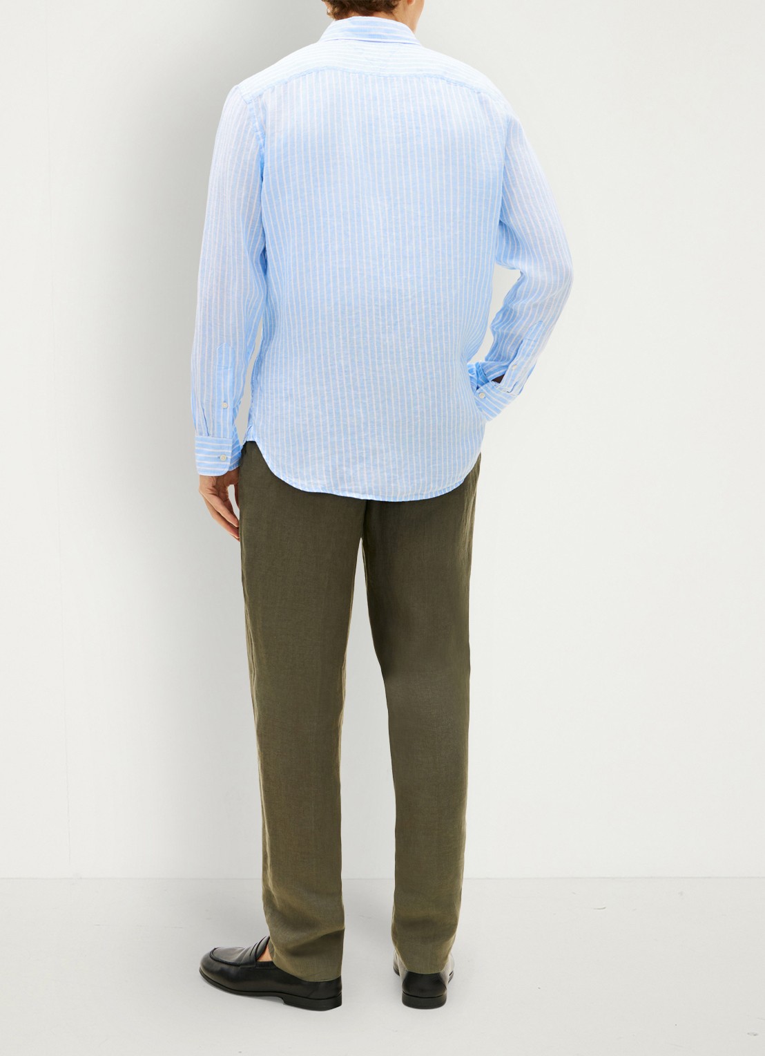 Tommy Hilfiger Regular fit overhemd van linnen met streepprint - achterkant 5 cloudy blue / stripe-0a5 / lichtblauw