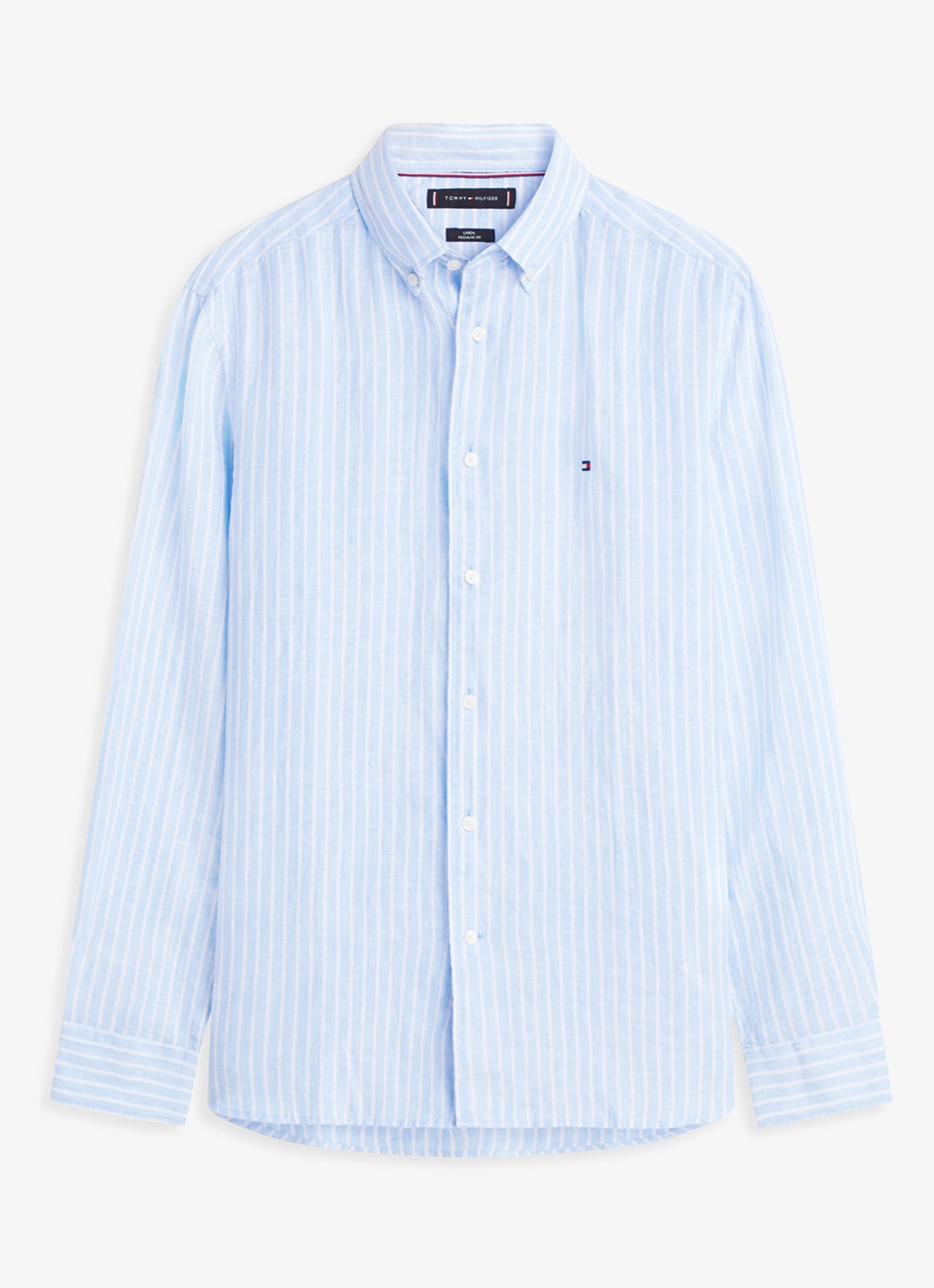 Tommy Hilfiger Regular fit overhemd van linnen met streepprint - voorkant cloudy blue / stripe-0a5 / lichtblauw