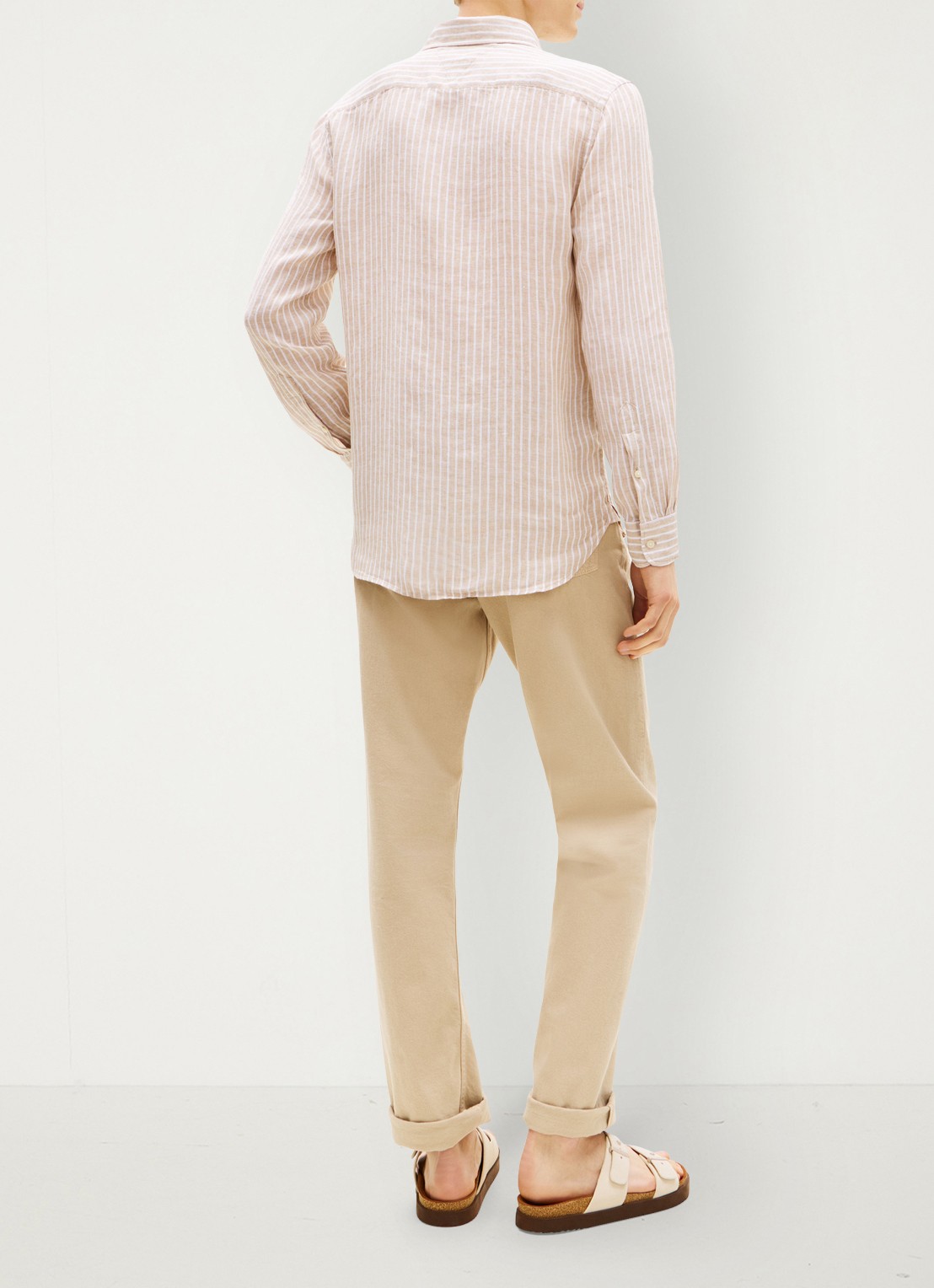 Tommy Hilfiger Regular fit overhemd van linnen met streepprint - achterkant 5 beige