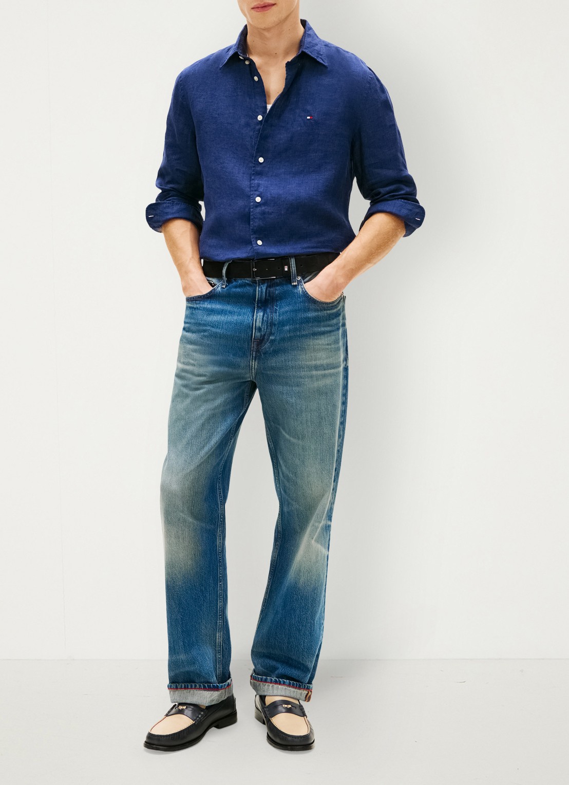Tommy Hilfiger Regular fit overhemd van linnen - voorkant 5 carbon navy-dcc / donkerblauw