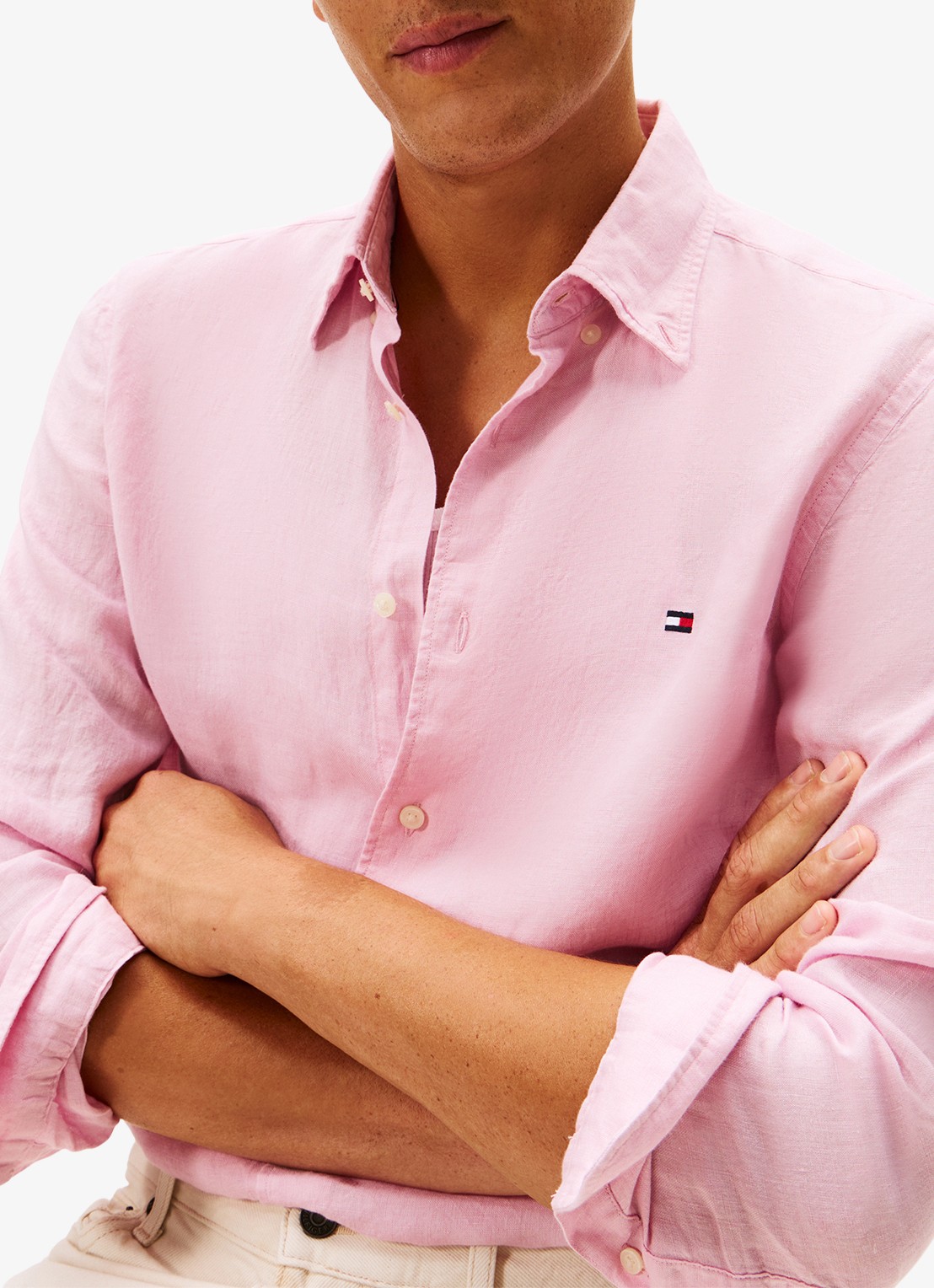 Tommy Hilfiger Regular fit overhemd van linnen - detail 5 roze