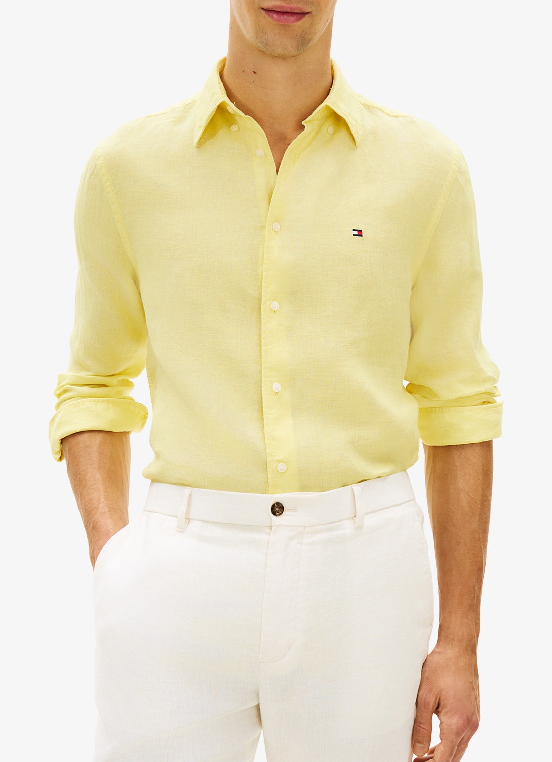 Tommy Hilfiger Regular fit overhemd van linnen - detail geel