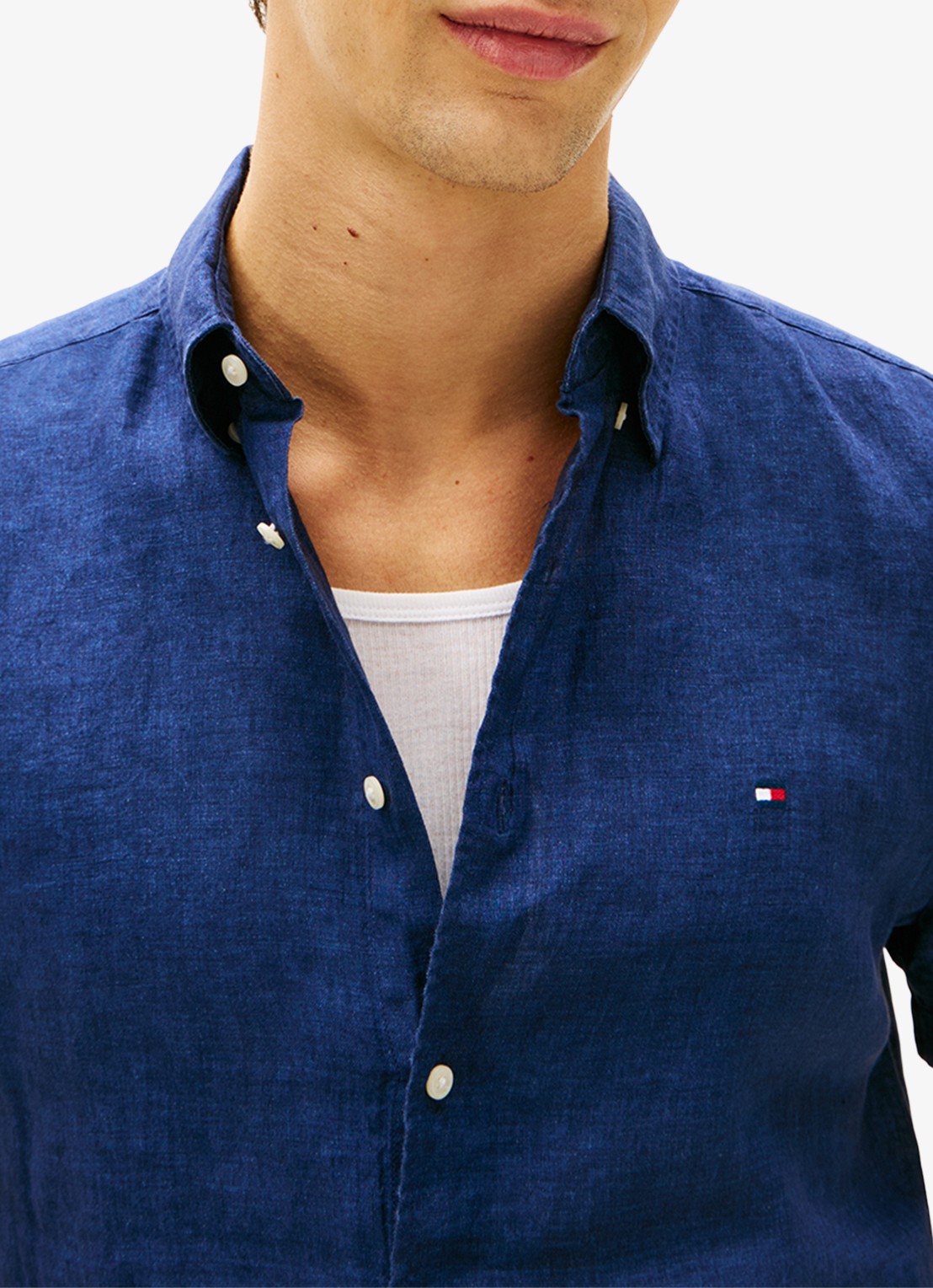 Tommy Hilfiger Regular fit overhemd van linnen - detail 5 donkerblauw