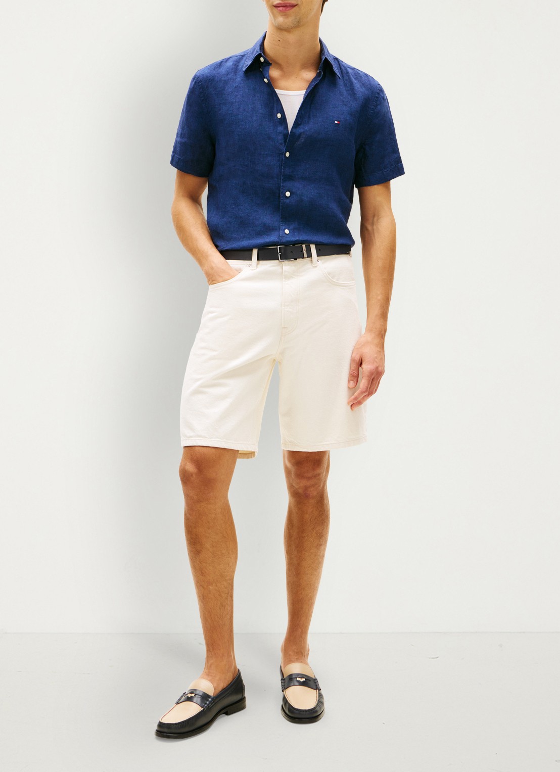 Tommy Hilfiger Regular fit overhemd van linnen - voorkant 3 donkerblauw
