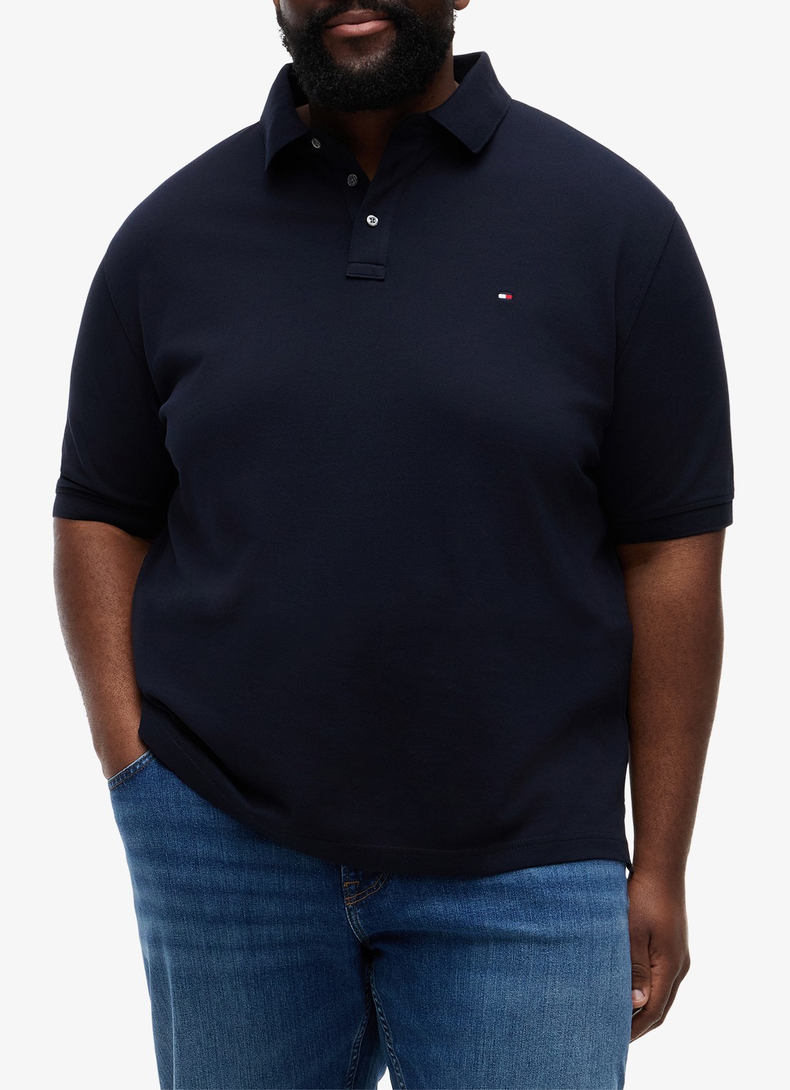 Tommy Hilfiger Regular fit polo in katoenblend - detail donkerblauw