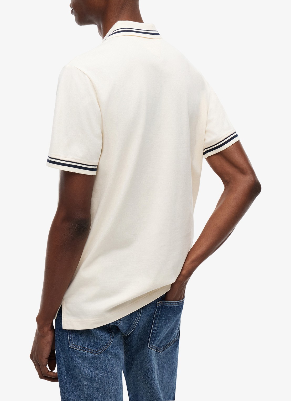 Tommy Hilfiger Regular fit polo met gestreept detail - achterkant 3 creme