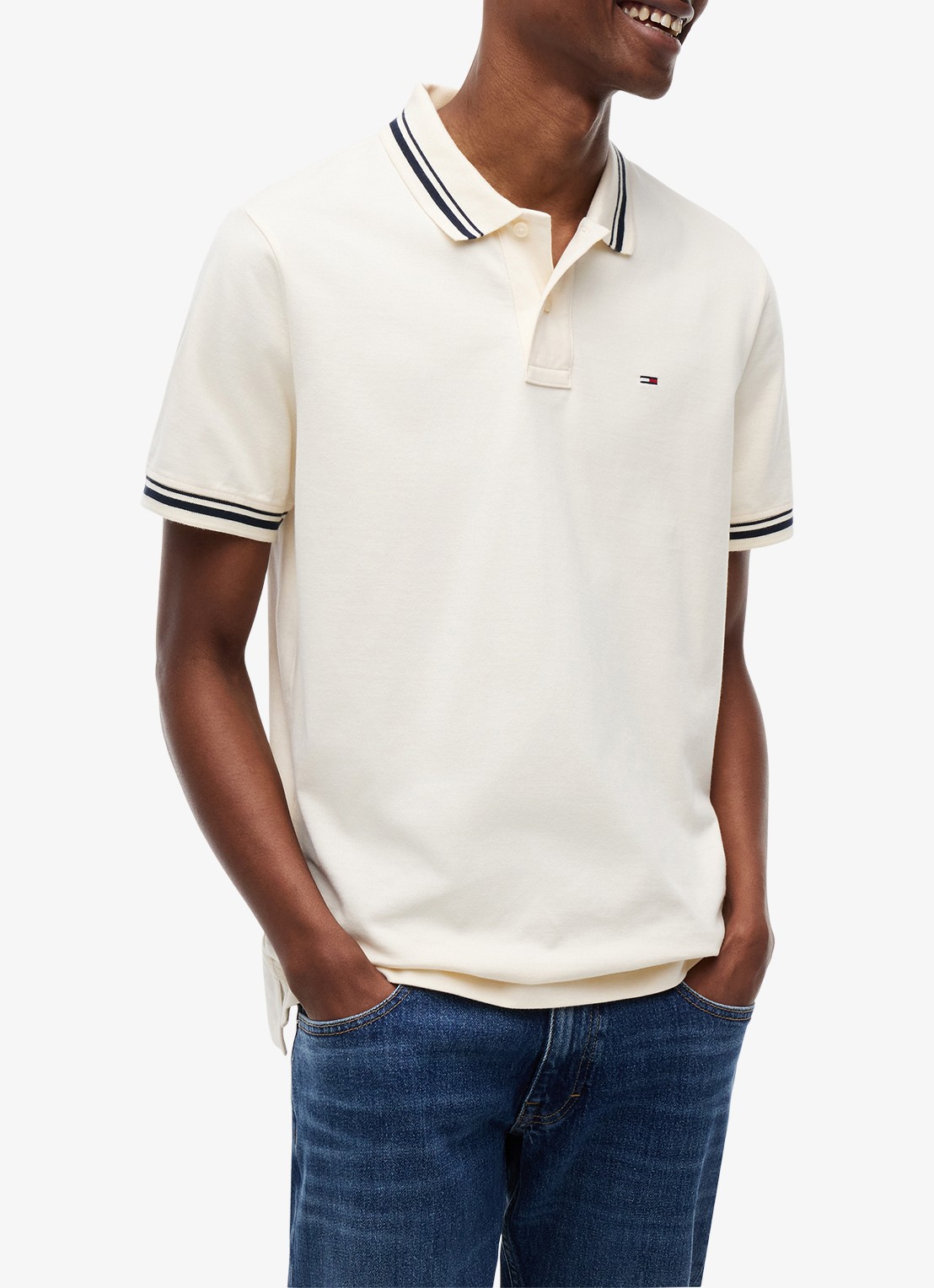Tommy Hilfiger Regular fit polo met gestreept detail - detail 4 creme
