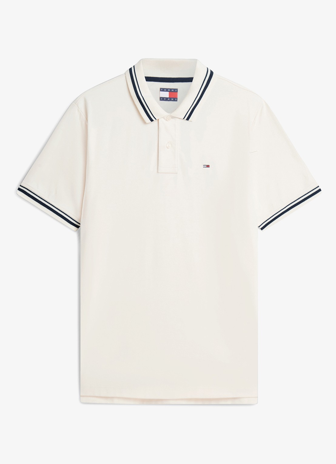 Tommy Hilfiger Regular fit polo met gestreept detail - voorkant creme