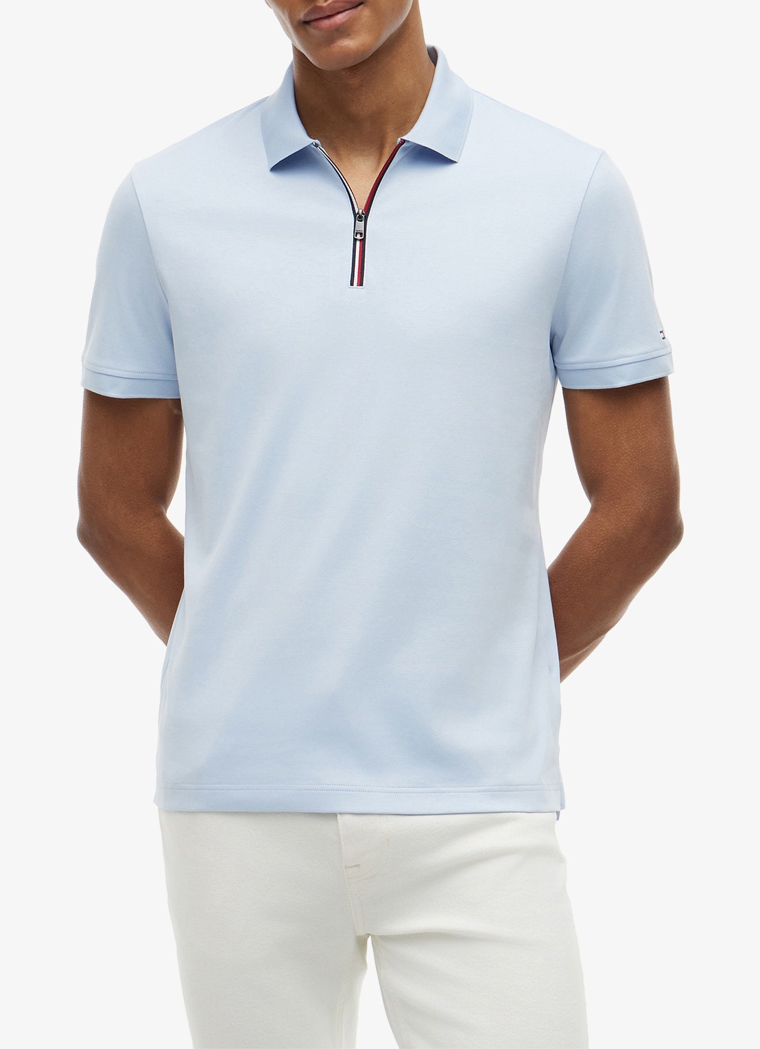 Tommy Hilfiger Regular fit polo met halve rits - detail lichtblauw