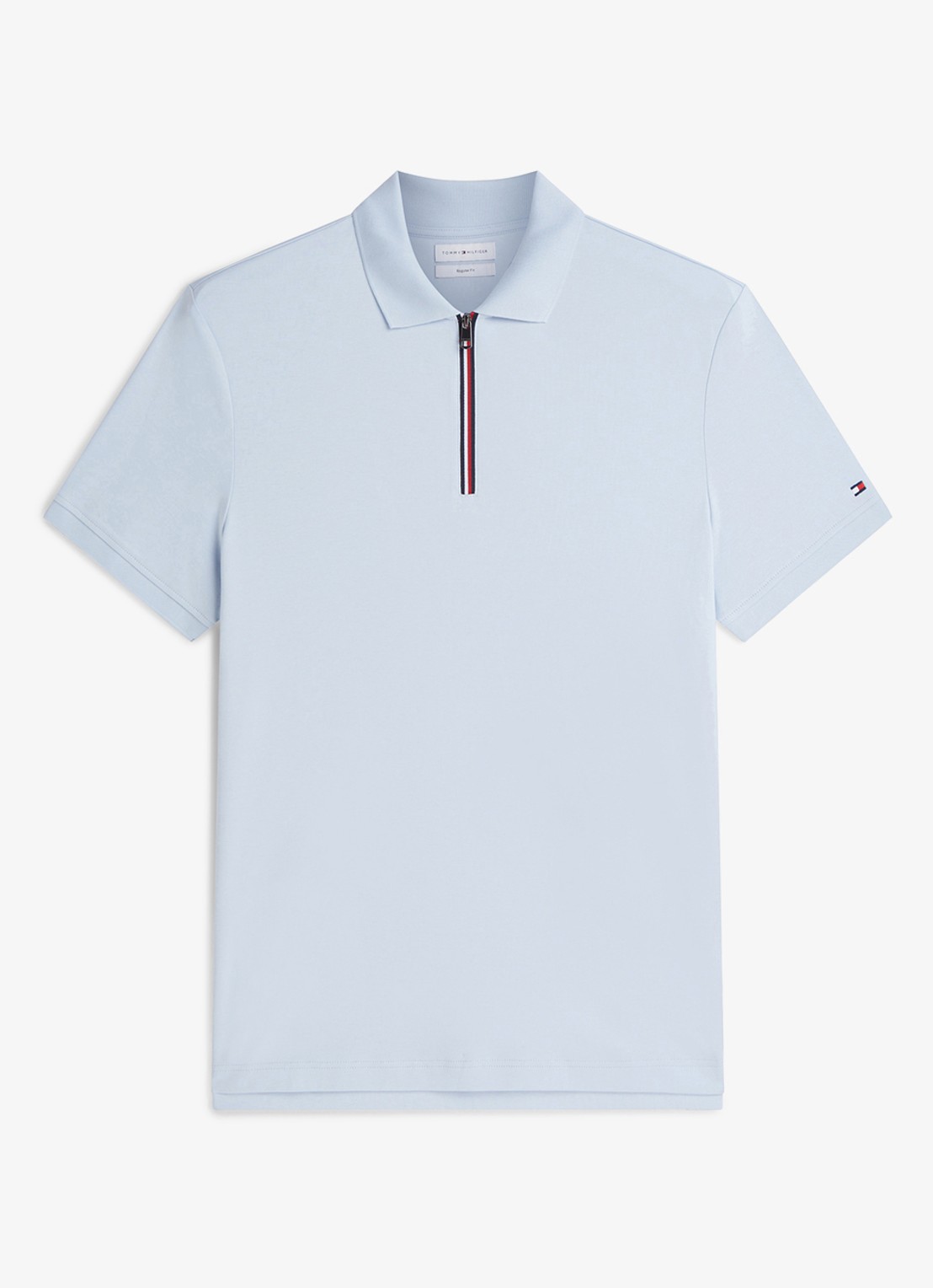 Tommy Hilfiger Regular fit polo met halve rits - voorkant 4 lichtblauw