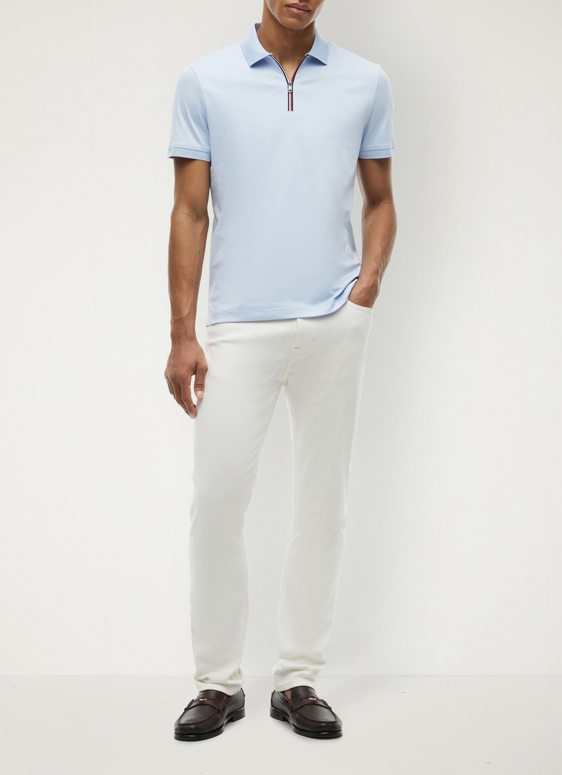 Tommy Hilfiger Regular fit polo met halve rits - voorkant 5 lichtblauw