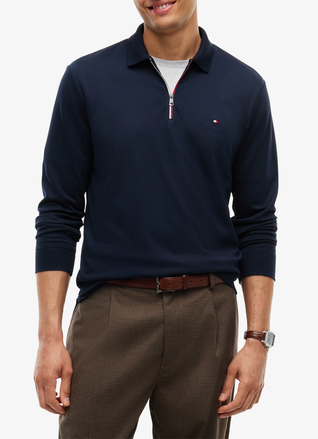 Tommy Hilfiger Regular fit polo met halve rits - detail 4 donkerblauw