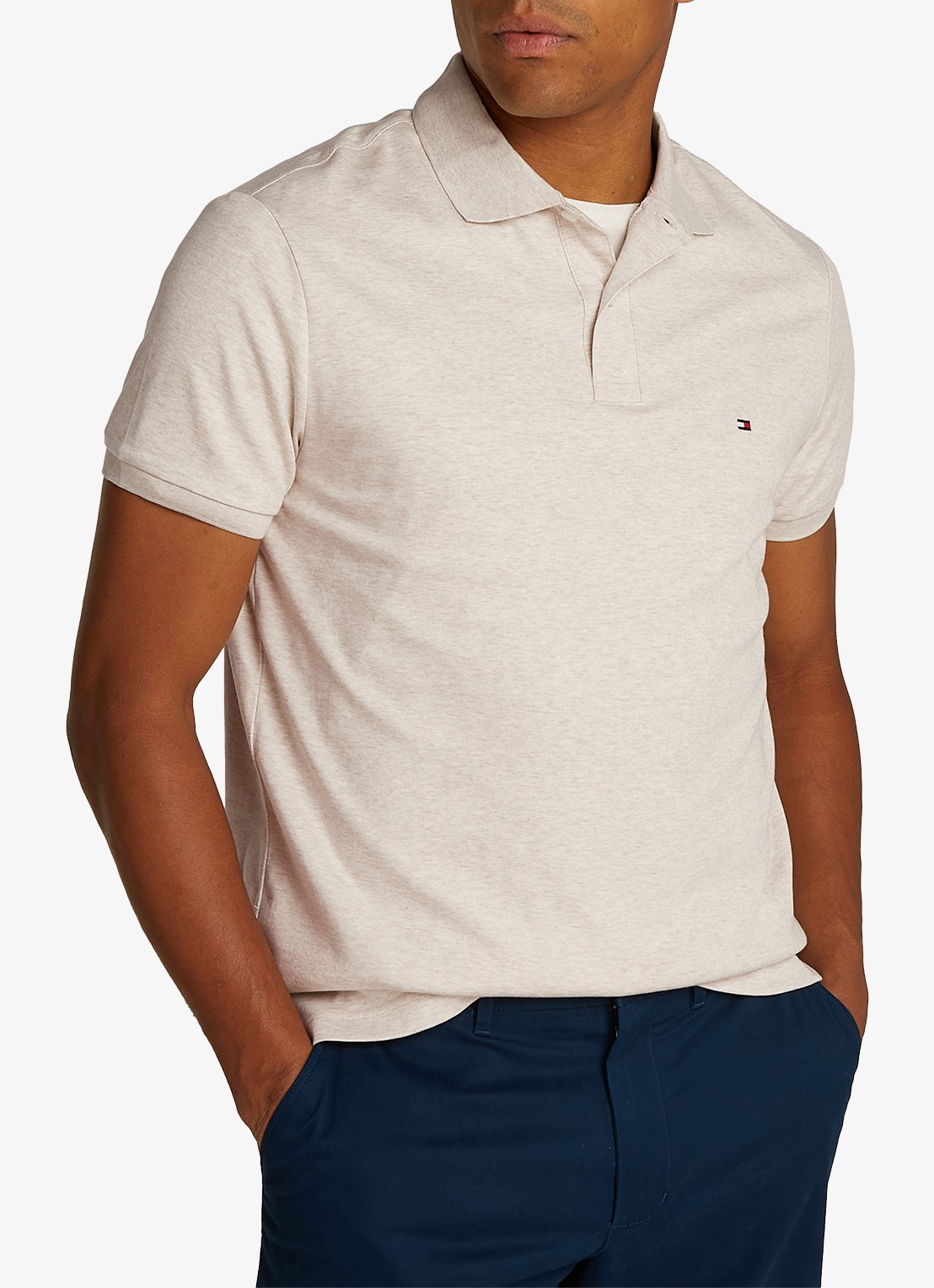Tommy Hilfiger Regular fit polo met logo - detail 4 heathered oatmilk-hgf / beige