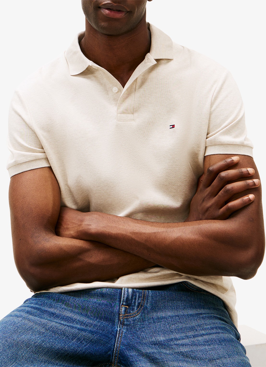 Tommy Hilfiger Regular fit polo met logo - detail 5 heathered oatmilk-hgf / beige