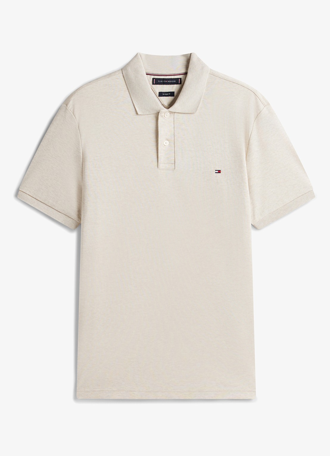 Tommy Hilfiger Regular fit polo met logo - voorkant heathered oatmilk-hgf / beige