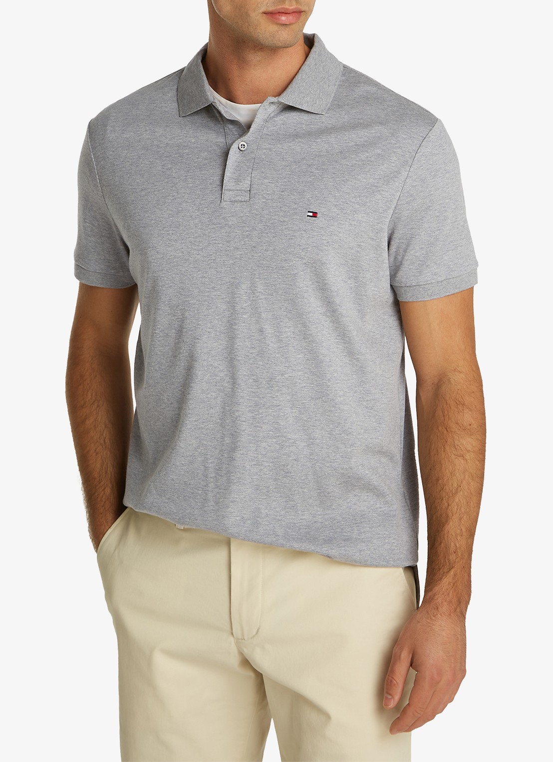Tommy Hilfiger Regular fit polo met logo - detail medium grey heather-p91 / grijs