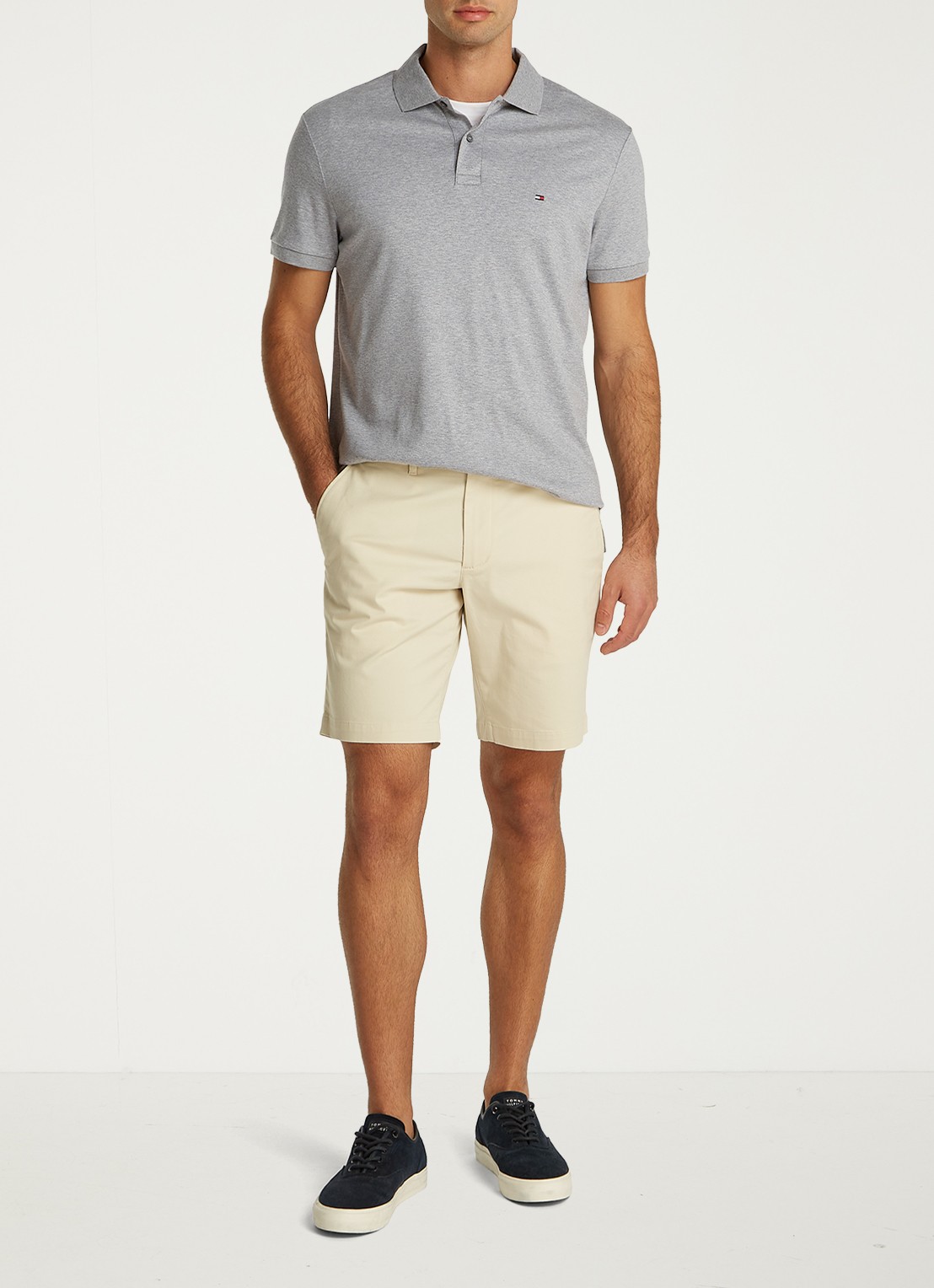 Tommy Hilfiger Regular fit polo met logo - voorkant 5 medium grey heather-p91 / grijs