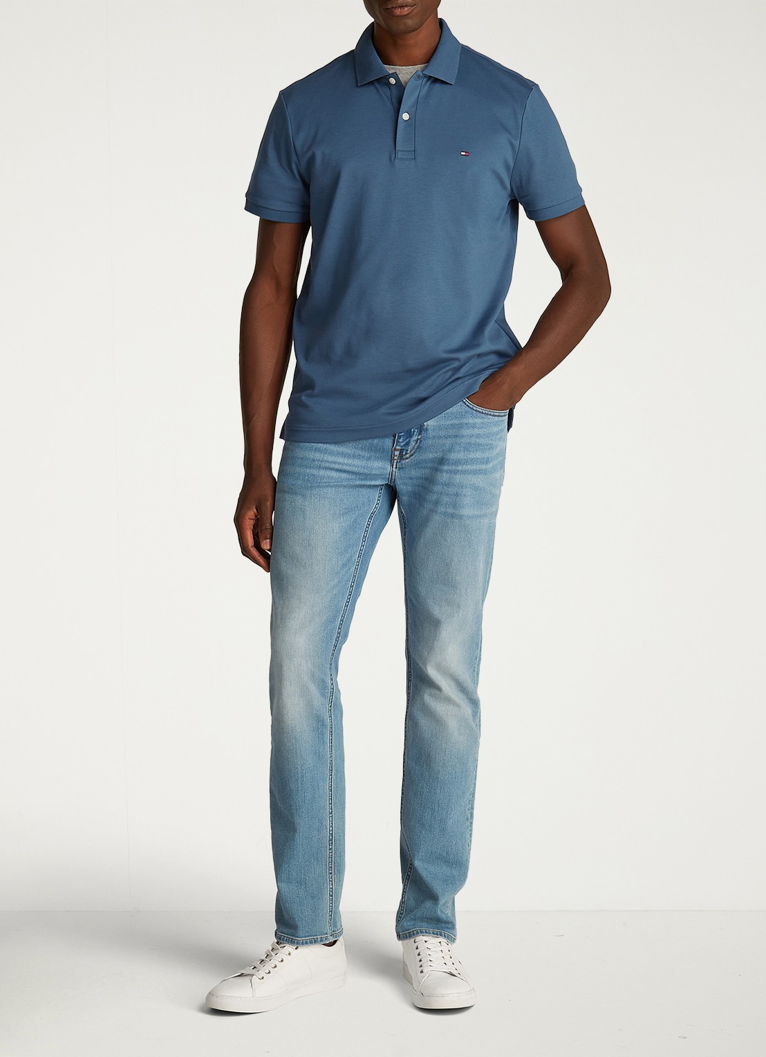Tommy Hilfiger Regular fit polo met logo - voorkant 2 staalblauw