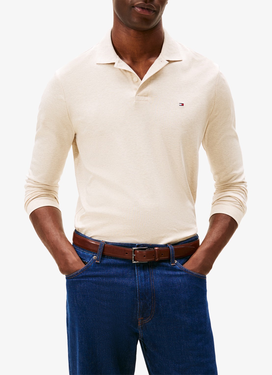 Tommy Hilfiger Regular fit polo met logo - detail beige