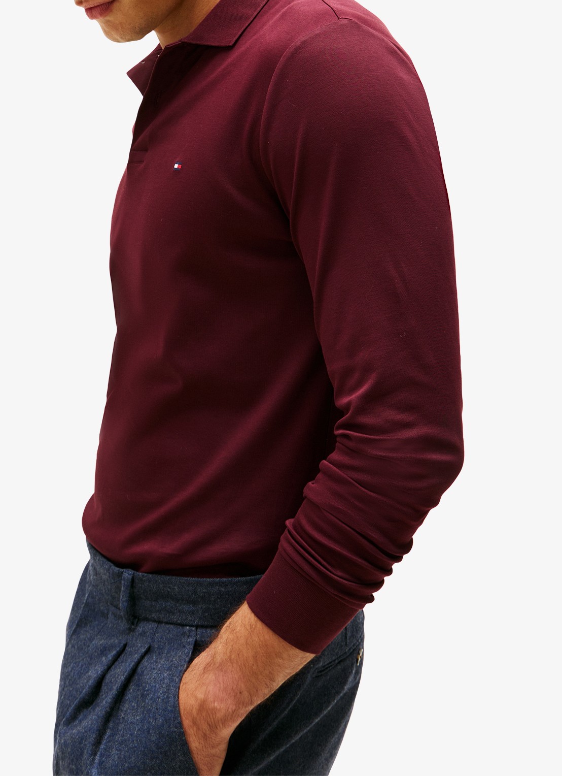 Tommy Hilfiger Regular fit polo met logo - detail 4 bordeauxrood