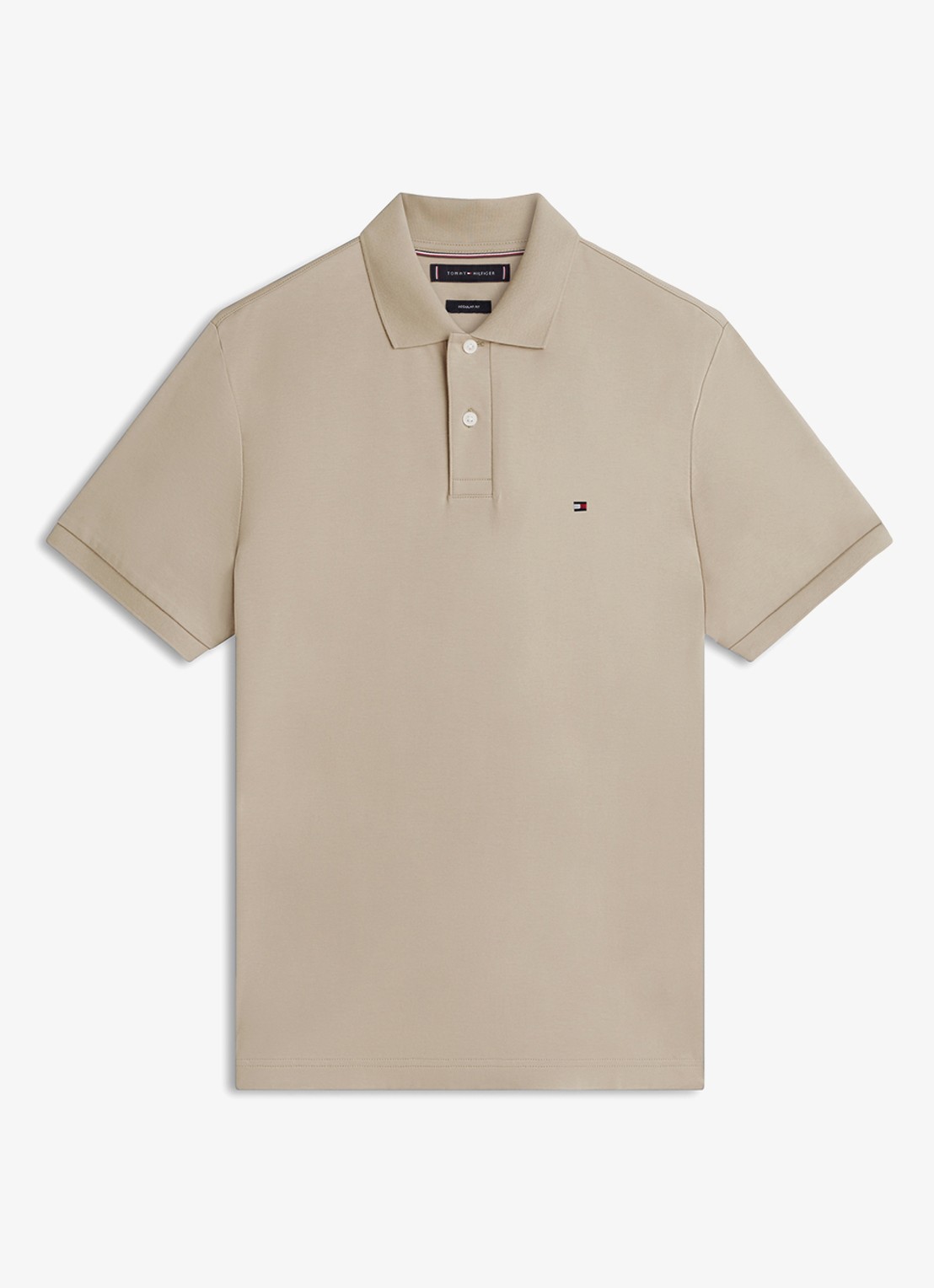 Tommy Hilfiger Regular fit polo met logo - voorkant donkerbeige