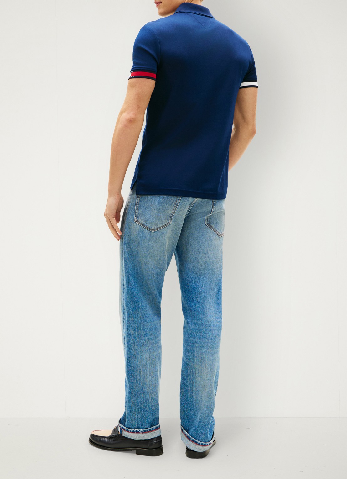 Tommy Hilfiger Regular fit polo met logo - achterkant 3 donkerblauw