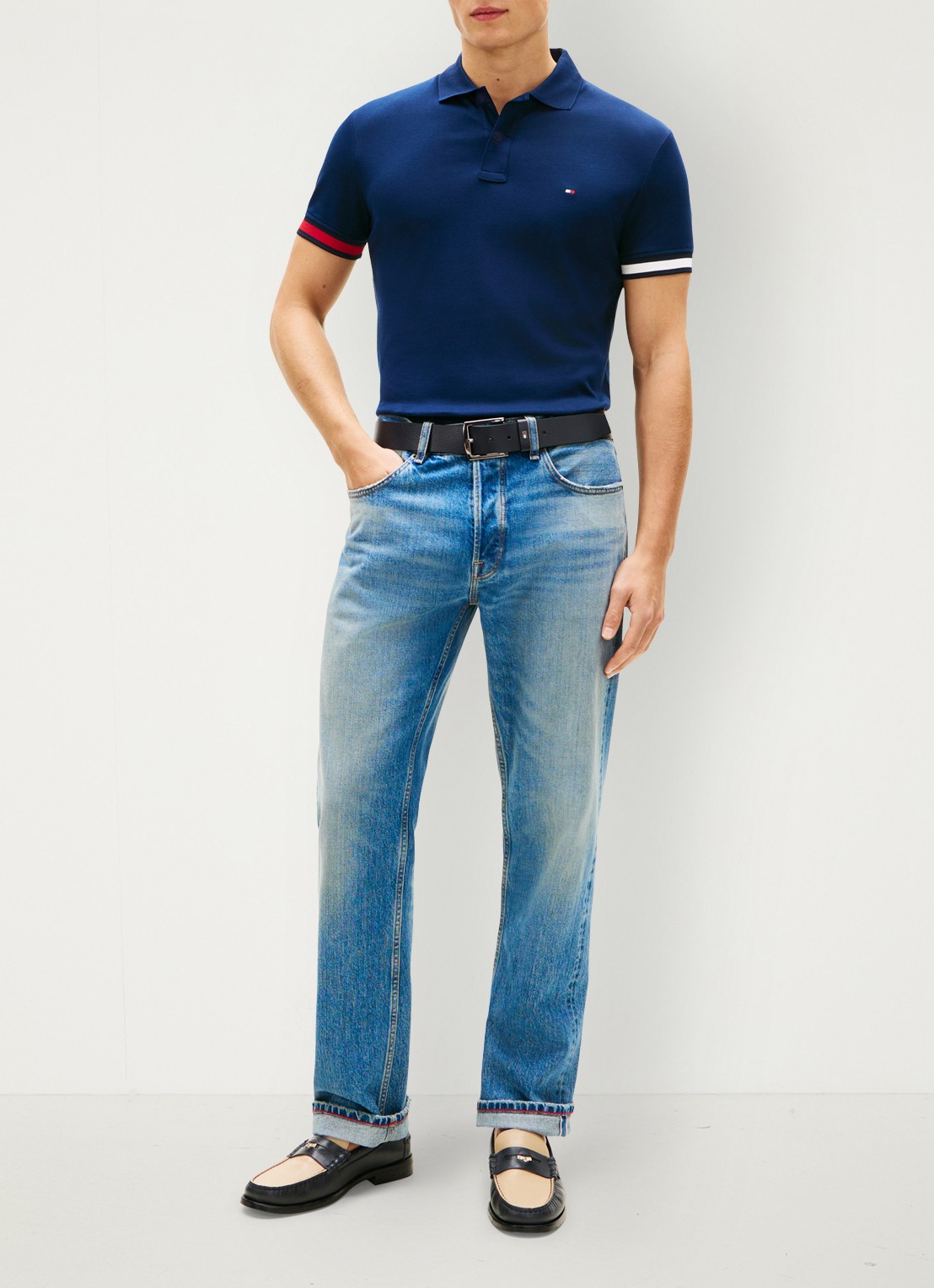 Tommy Hilfiger Regular fit polo met logo - voorkant 2 donkerblauw