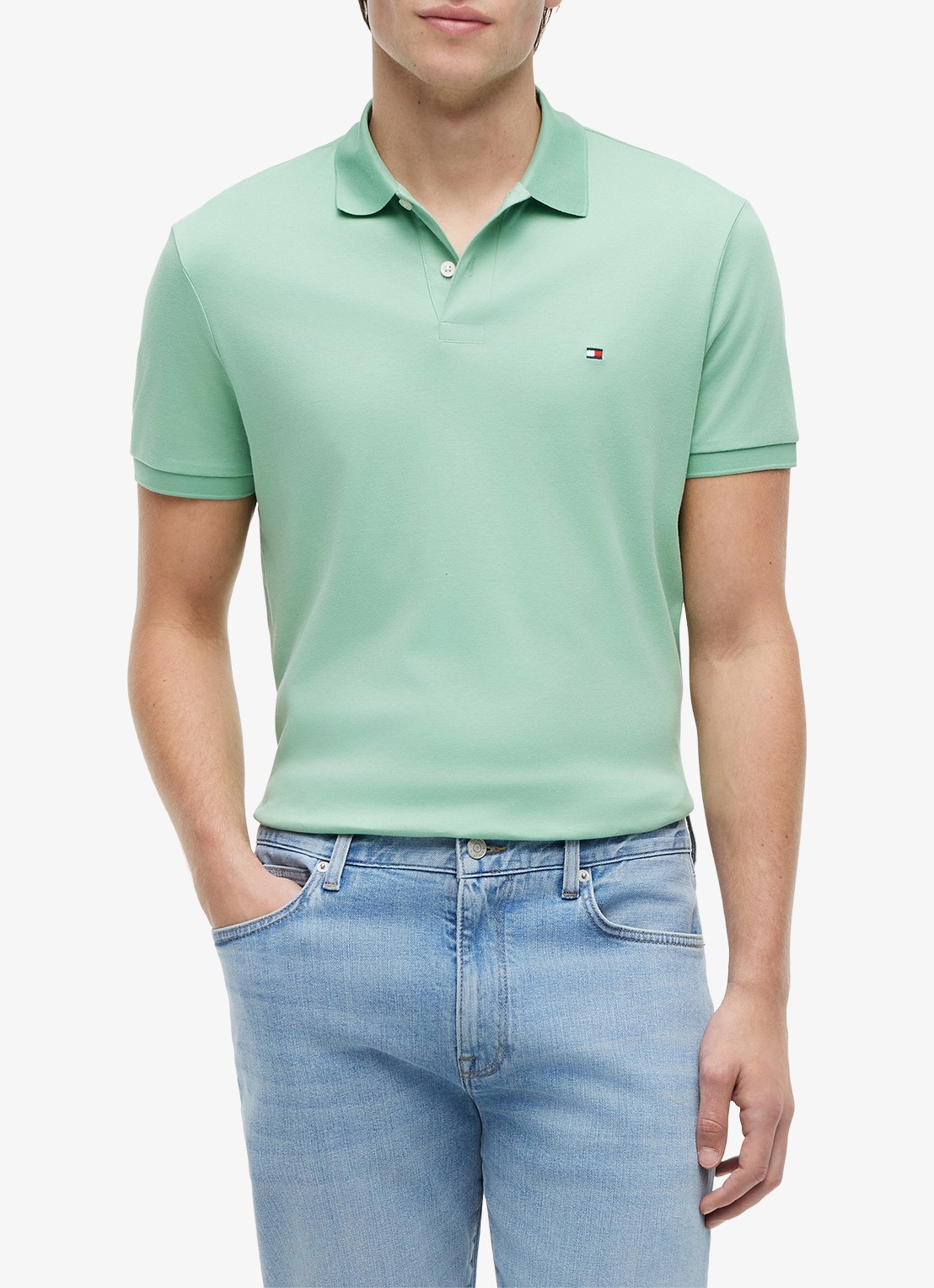 Tommy Hilfiger Regular fit polo met logo - detail 3 cut grass-l1a / groen