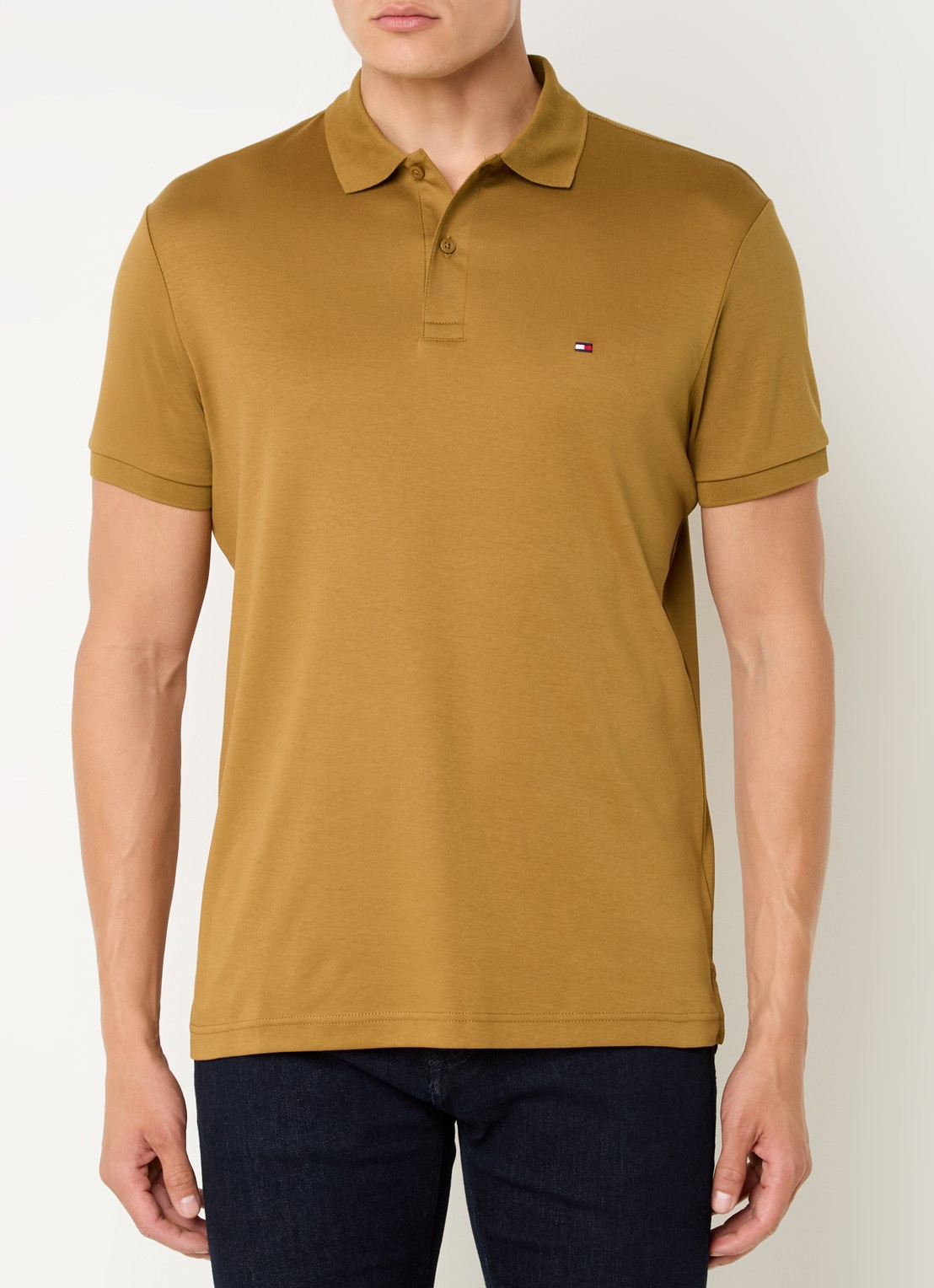 Tommy Hilfiger Regular fit polo met logoborduring - detail 3 okergeel