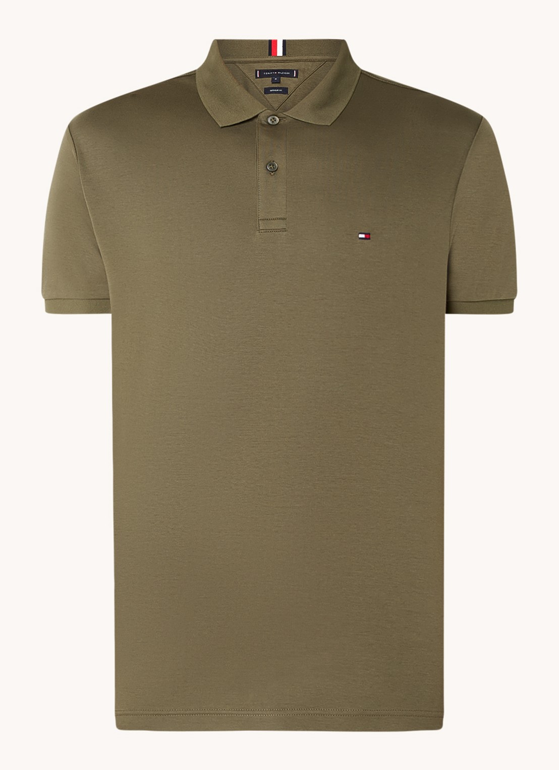 Tommy Hilfiger Regular fit polo met logoborduring - voorkant 2 legergroen