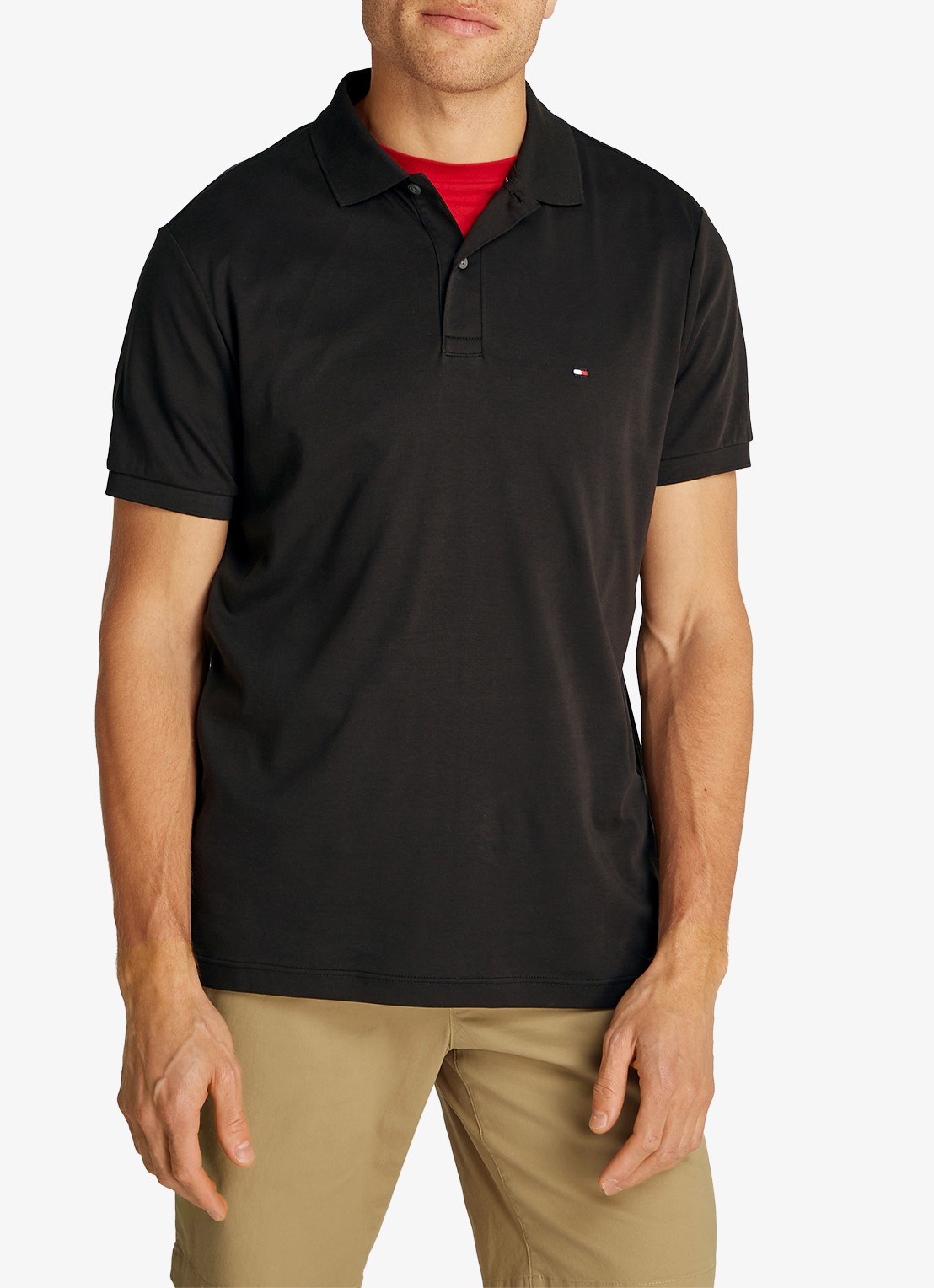 Tommy Hilfiger Regular fit polo met logoborduring - detail 3 zwart