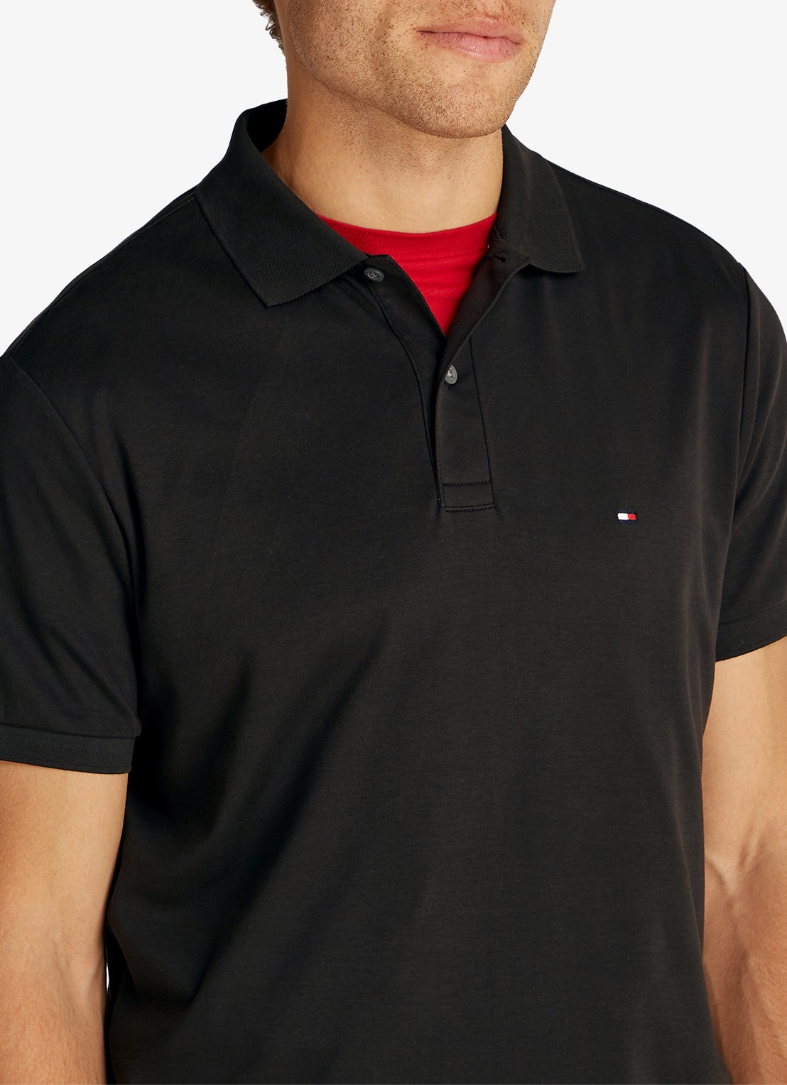 Tommy Hilfiger Regular fit polo met logoborduring - detail 4 zwart