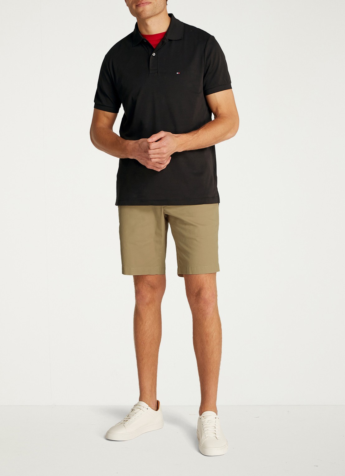 Tommy Hilfiger Regular fit polo met logoborduring - voorkant 2 zwart